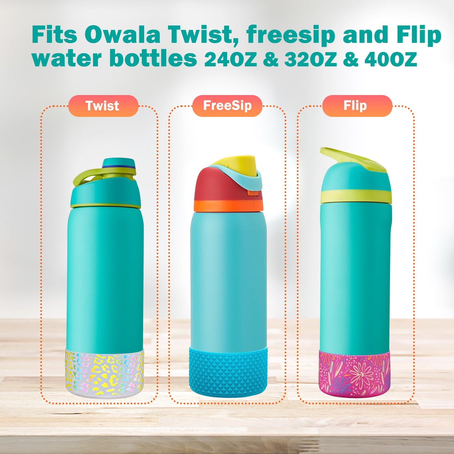 WK IEASON 2Pcs Silicone Water Bottle Boot for Owala 24oz 32oz 40oz, Protective Flask Bottom Cover Base for Owala FreeSip Twist and Flip Flask Bottles (Diomond White/purple, 24OZ)