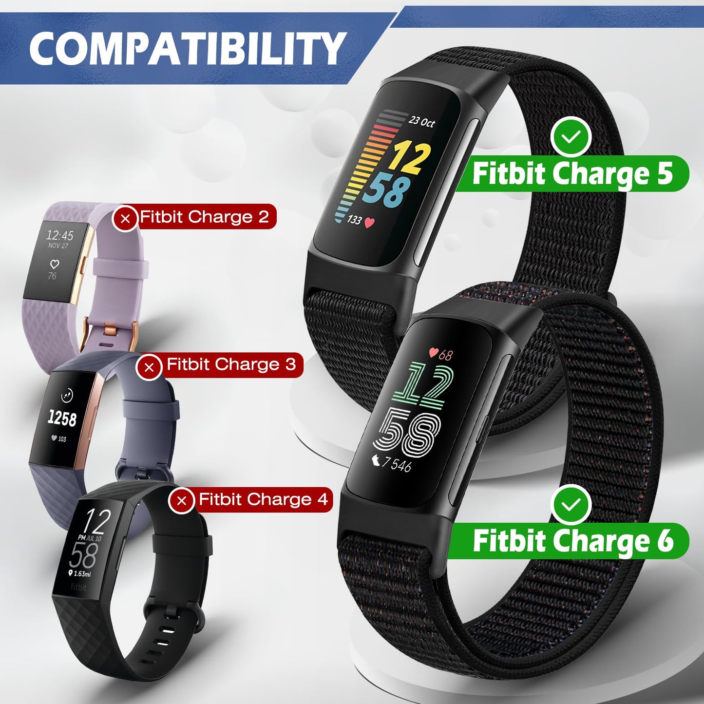 AVOD Sport Loop Nylon Watch Bands Only Compatible with Charge 6/Charge 5, Adjustable Breathable Replacement Soft Nylon Loop Wristband Accessories for Women Men for Charge 6/Charge 5