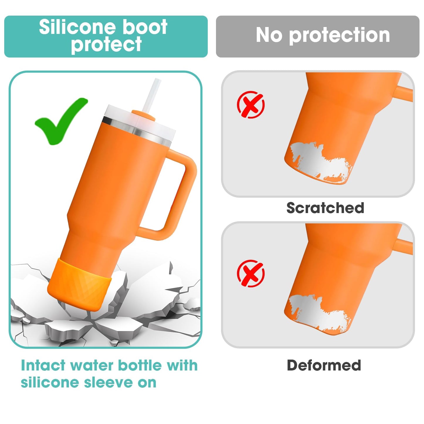Upgrade 2PCS Protective Silicone Boot Bumper for Stanley Quencher Adventure 40oz 30oz IceFlow 20oz 30oz Tumbler, Water Bottle Bottom Sleeve Cover Accessories for Stanley Mug Cup(Orange)
