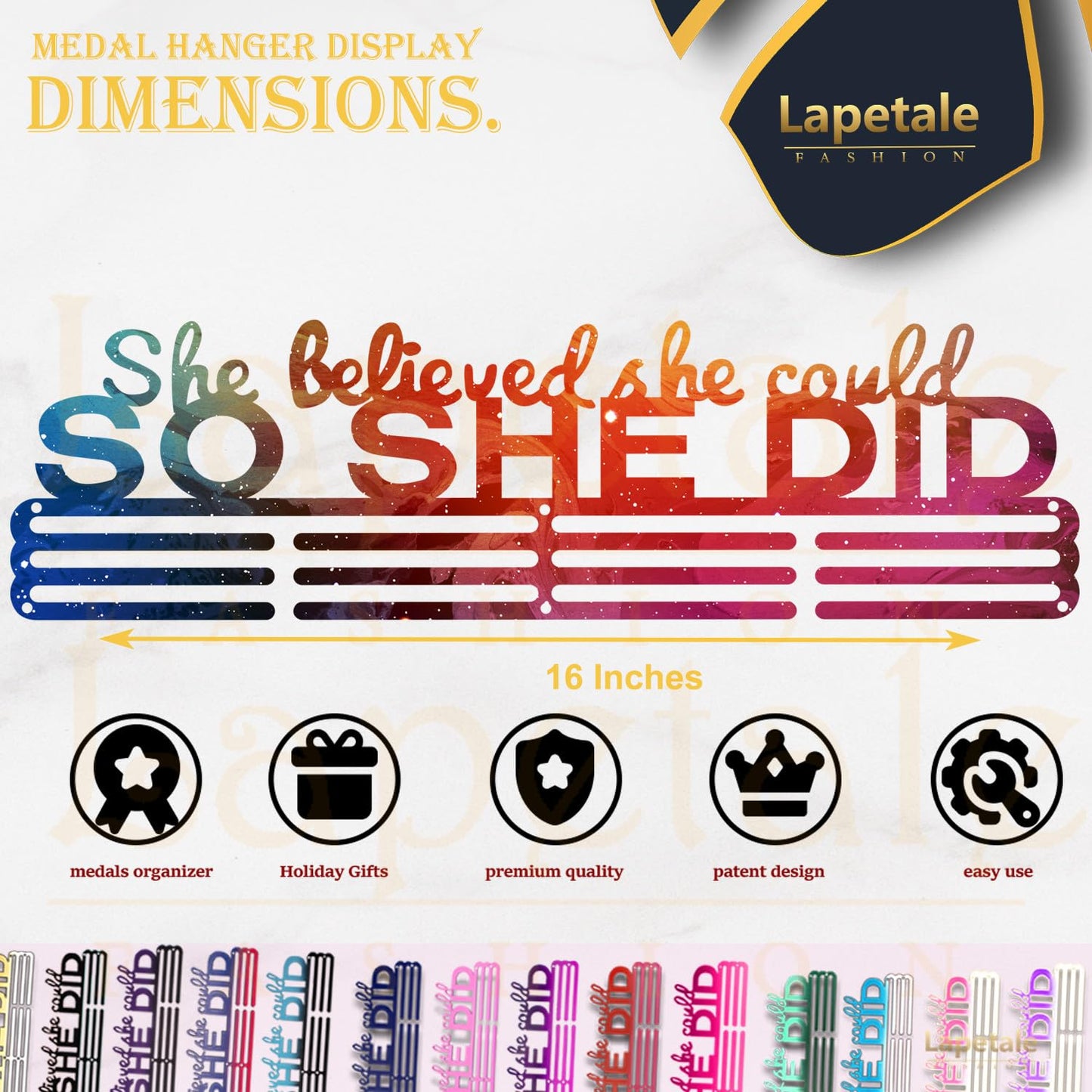 Lapetale Fashion Medal Hanger Holder Display Wall Rack Frame Shelf in 16" long-Medal Hanger Awards Ribbon Cheer,gymnastics,soccer,softball Holder Display Custom Rack for Sports Medals Easy to Install