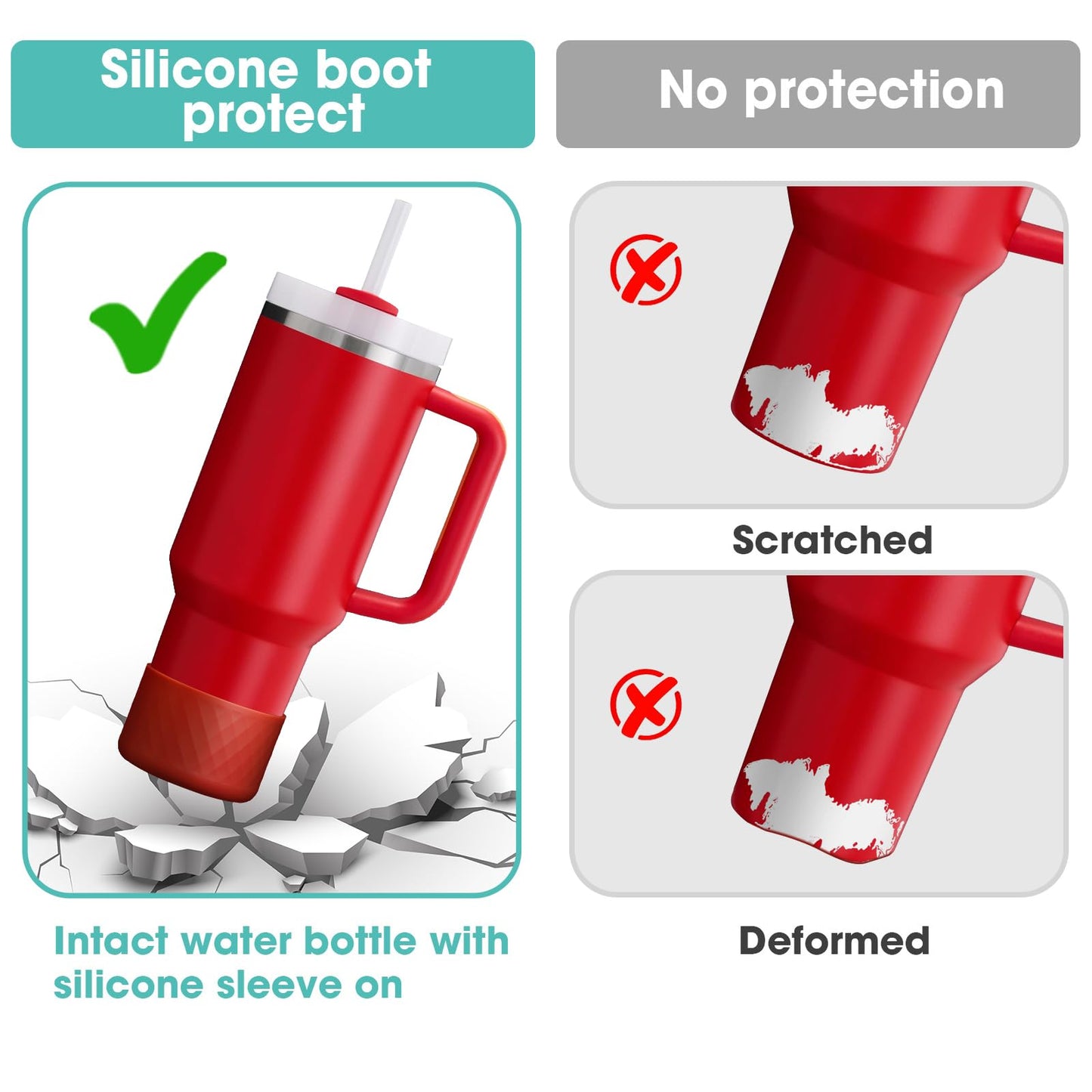 Upgrade 2PCS Protective Silicone Boot Bumper for Stanley Quencher Adventure 40oz 30oz IceFlow 20oz 30oz Tumbler, Water Bottle Bottom Sleeve Cover Accessories for Stanley Mug Cup(Dark Red)