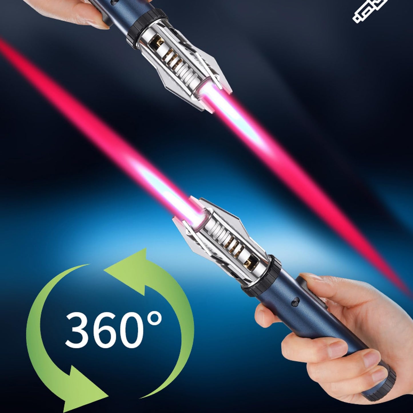 Multifunctional Large Windproof Welding Torch Lighter, Torch Lighter, Powerful Adjustable Red/Blue Flame Torch Lighter, Camping Outdoor Windproof Straight Flame Lighter for BBQ, Gift (NO Gas) (Silver)