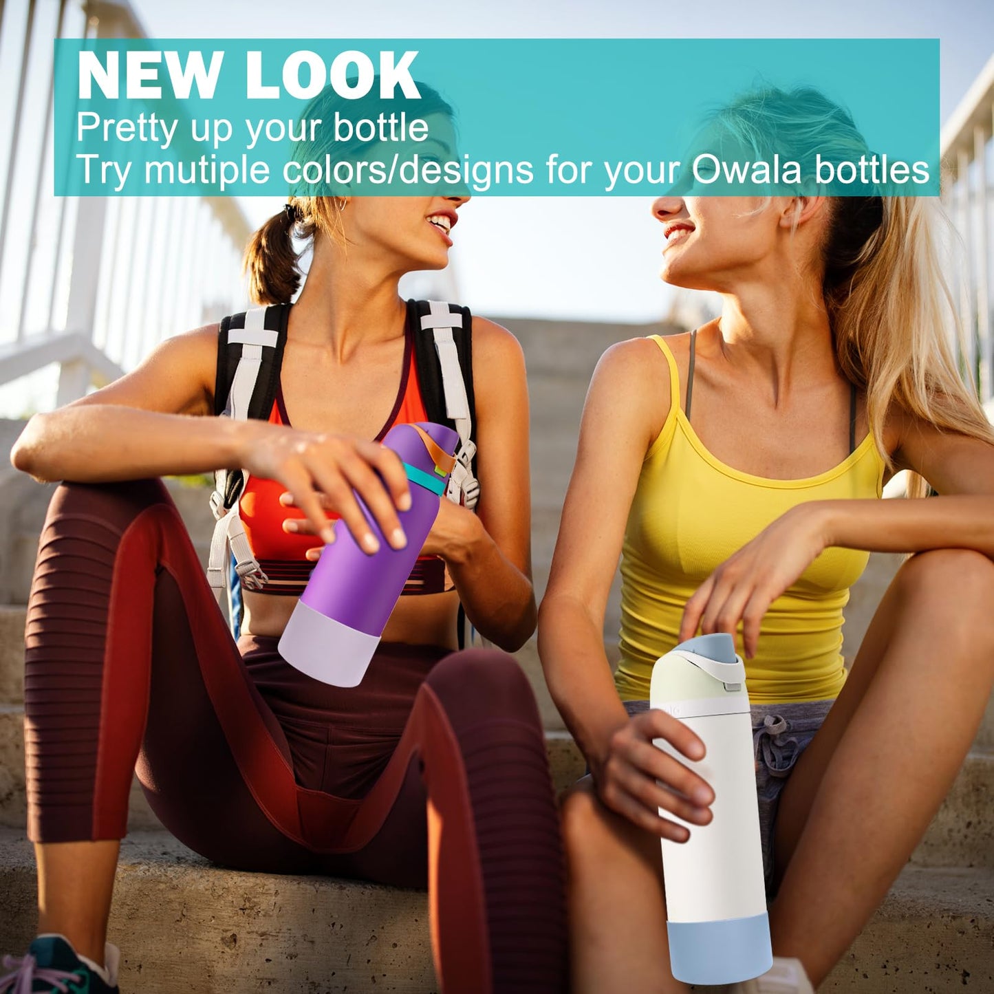 WK IEASON 2Pcs Silicone Water Bottle Boot for Owala 24oz, Protective Flask Bottom Cover Base for Owala FreeSip Twist and Flip Flask Bottles (Chambray/Orchid, 24OZ)