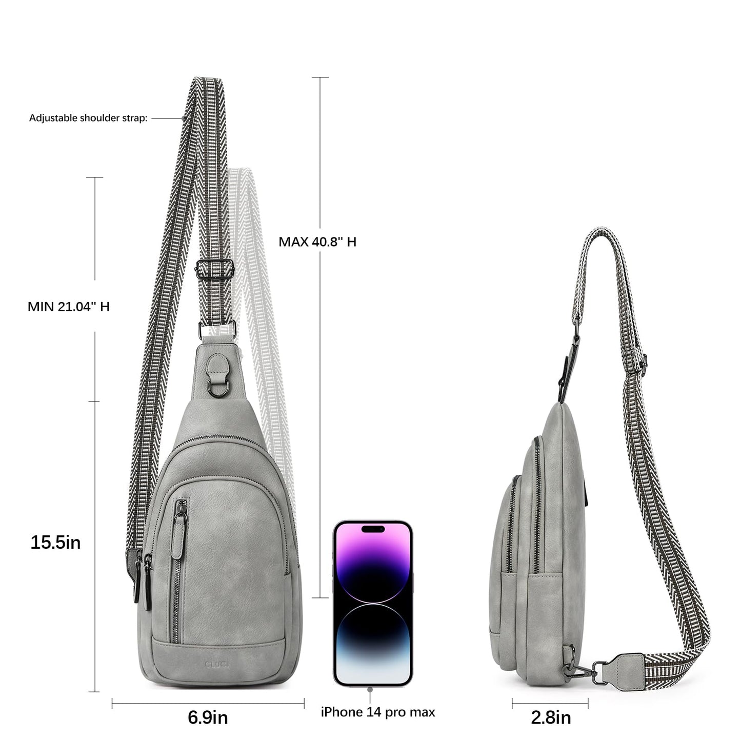 CLUCI Crossbody Bag for Women Cross Body Bag for Woman Sling Bag for Women Leather Trendy Large Sling Backpack Travel Crossbody Bag for Women Dark Gray