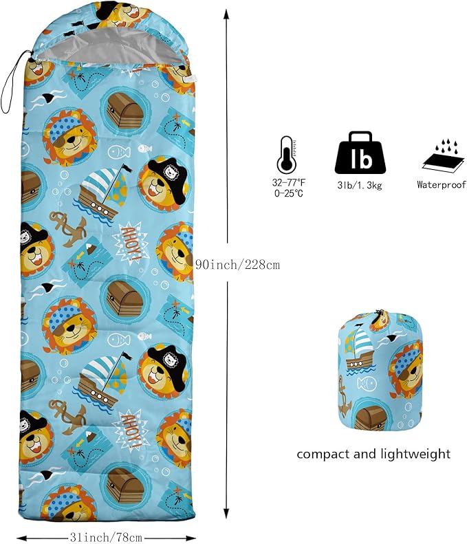 Kids Sleeping Bag for Boys and Girls,Monster Alien Print-Lightweight Warm Portable Outdoor Indoor-Waterproof Cold Weather Resistant Sleeping Bag for Camping Hiking