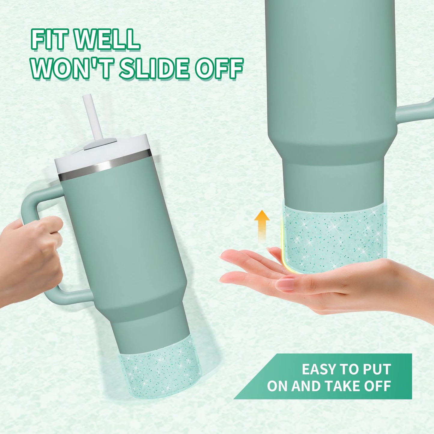 WUQID 2 Pack Bling Silicone Boot Compatible with Stanley Tumbler 20-40oz & Hydro Flask Water Bottle 12-24oz and More Bottles/Tumblers Bottom Width of 2.83-2.95in,Glitter Reduces Dents Sleeve Cover
