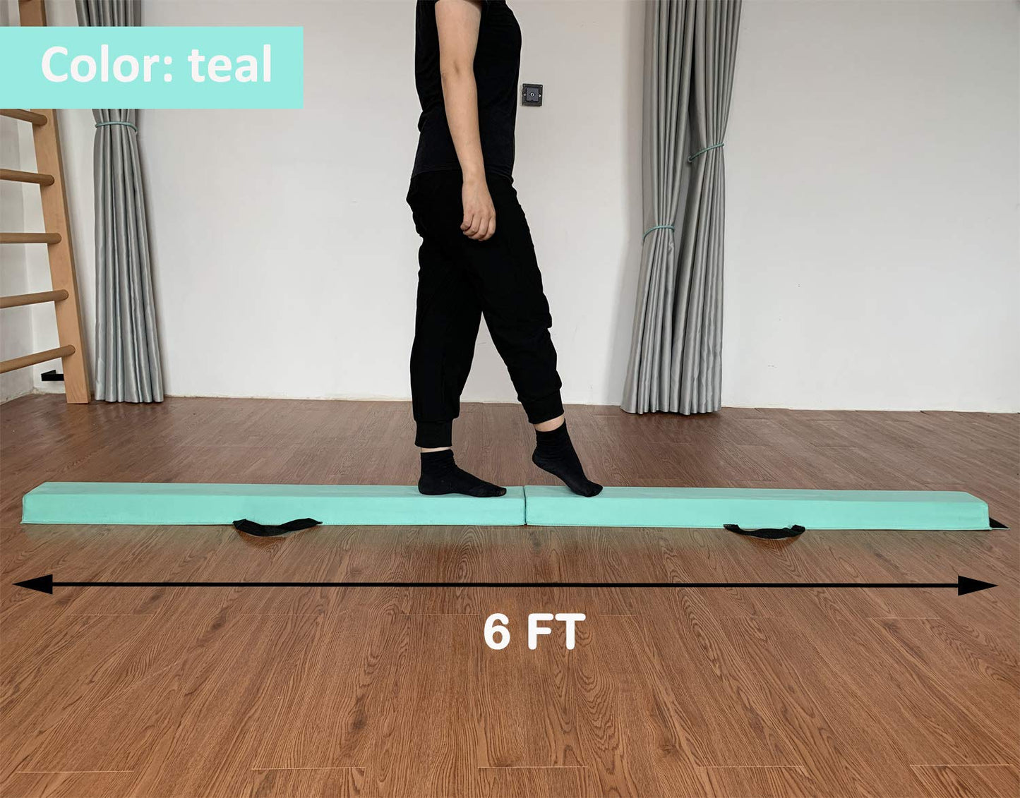 Marfula 6 FT / 8 FT / 9 FT Gymnastics Balance Beam Floor Folding Beam - Extra Firm - Suede Cover - Anti Slip Bottom with Carry Bag For Kids/Adults Home Use (Teal, 6 FT)