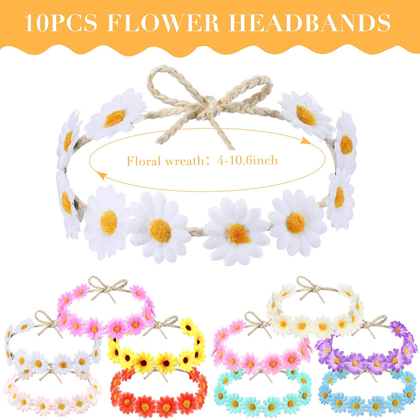 Groovy Retro Flower Sunglasses Headbands Party Favors Daisy Flower Costume Accessories Set 60s 70s Party Gifts for Kids (20 Pcs)