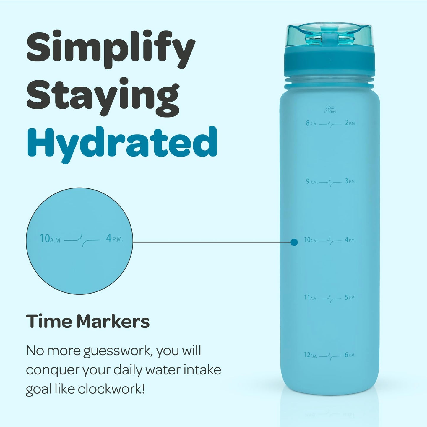 Hydracy 32 oz Motivational Water Bottle with Time Marker, 1 Liter Water Jug, Reusable Gym Water Bottle With Strap, Leak Proof Chug Lid, Bike Bottle with Fruit Infusion Strainer, Ideal Gift