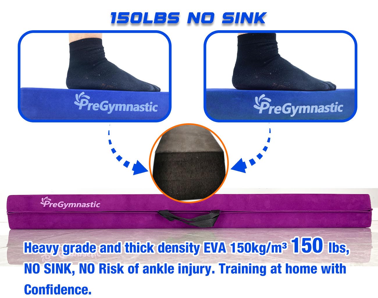 PreGymnastic 6FT/8FT/9.5FT Folding Balance Beam for Kids 3-12,Foldable Gymnastics Floor Beam-Extra Firm Suede Cover with Carry Bag for Home-Gym Equipment for Toddler Teenage (Blue, 6FT)