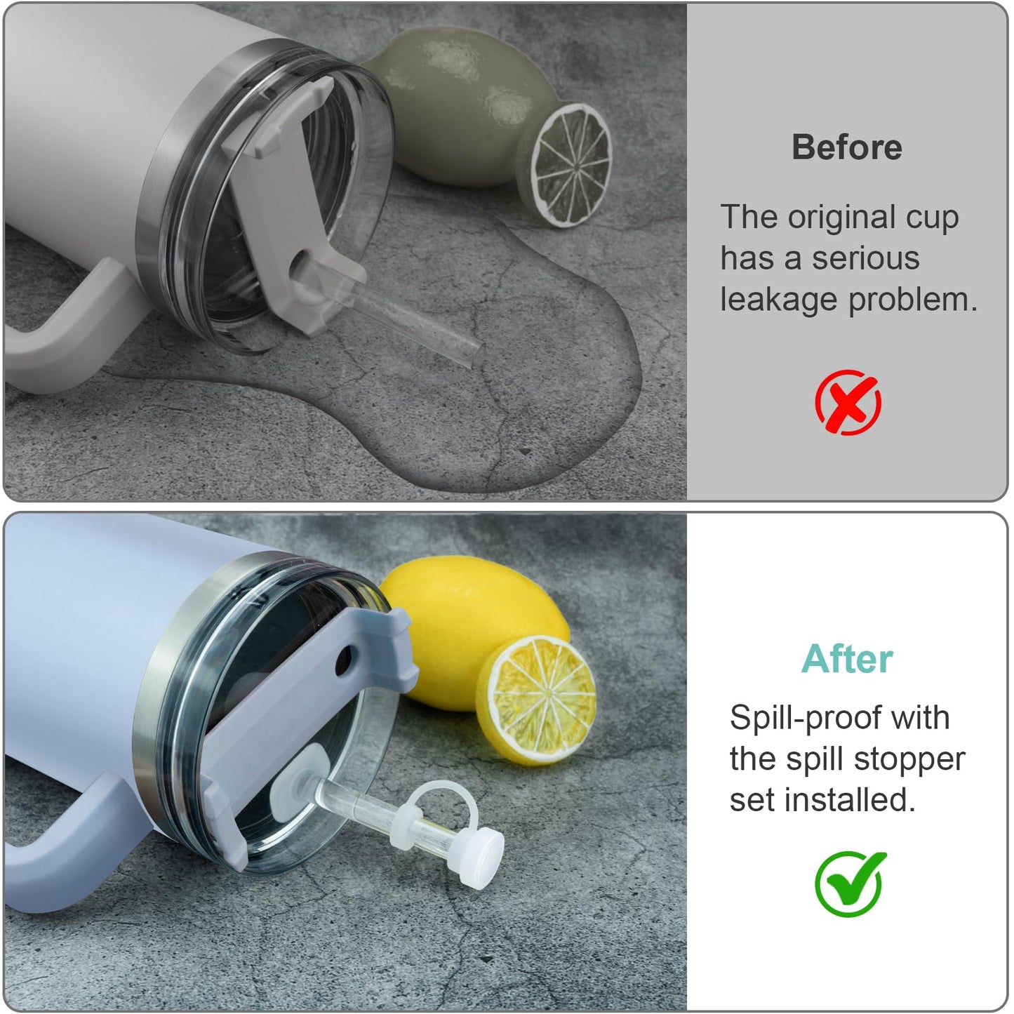 Replacement Straws Silicone Spill Proof Stopper Set and Protective Boot for Stanley H1.0 40oz 30oz Tumbler, Airboat Reusable Clear Straws Leak Proof Straws Topper and Bottom Sleeve for Stanley Mug Cup