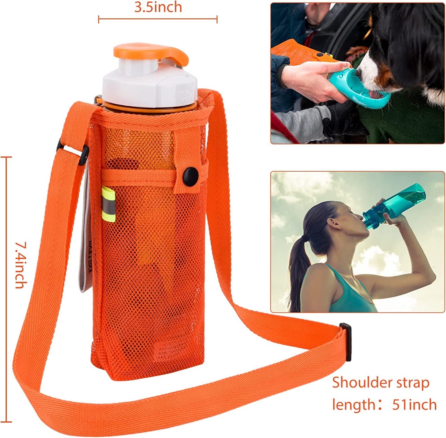 Tainehs Water Bottle Holder Water Bottle Carrier with Adjustable Shoulder Strap Beach Bottle Bag Water Bottle Sling Dog Water Bottle Sleeve for Sports Camping Walking Gym Hiking Orange/Rose Pink