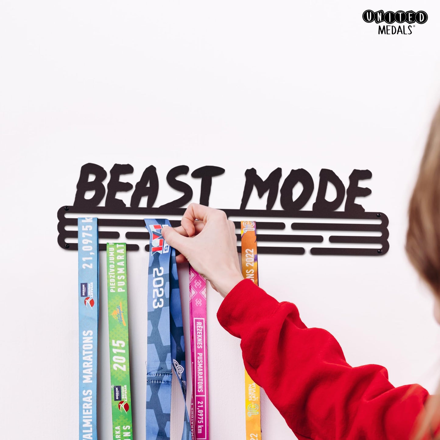 Sports Medal Hanger Display Race BEAST MODE V2 | Black Race Medal Holder Awards Wall Mount | Running Marathon Race Medal Display for Wall | Steel medal holder for wall holds up to 48 Medals