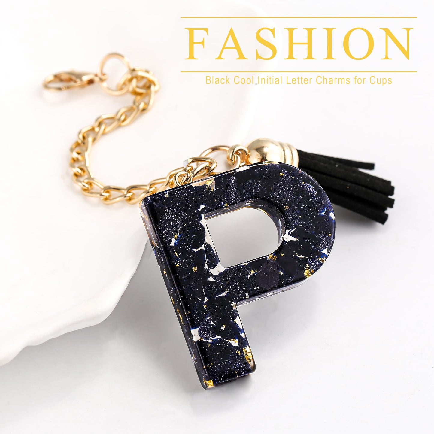 Letter Charm Accessories for Stanley Cup 1 PCS Cute Initial Keychain Handle Charm for Stanley Tumbler for Women Black Letter P