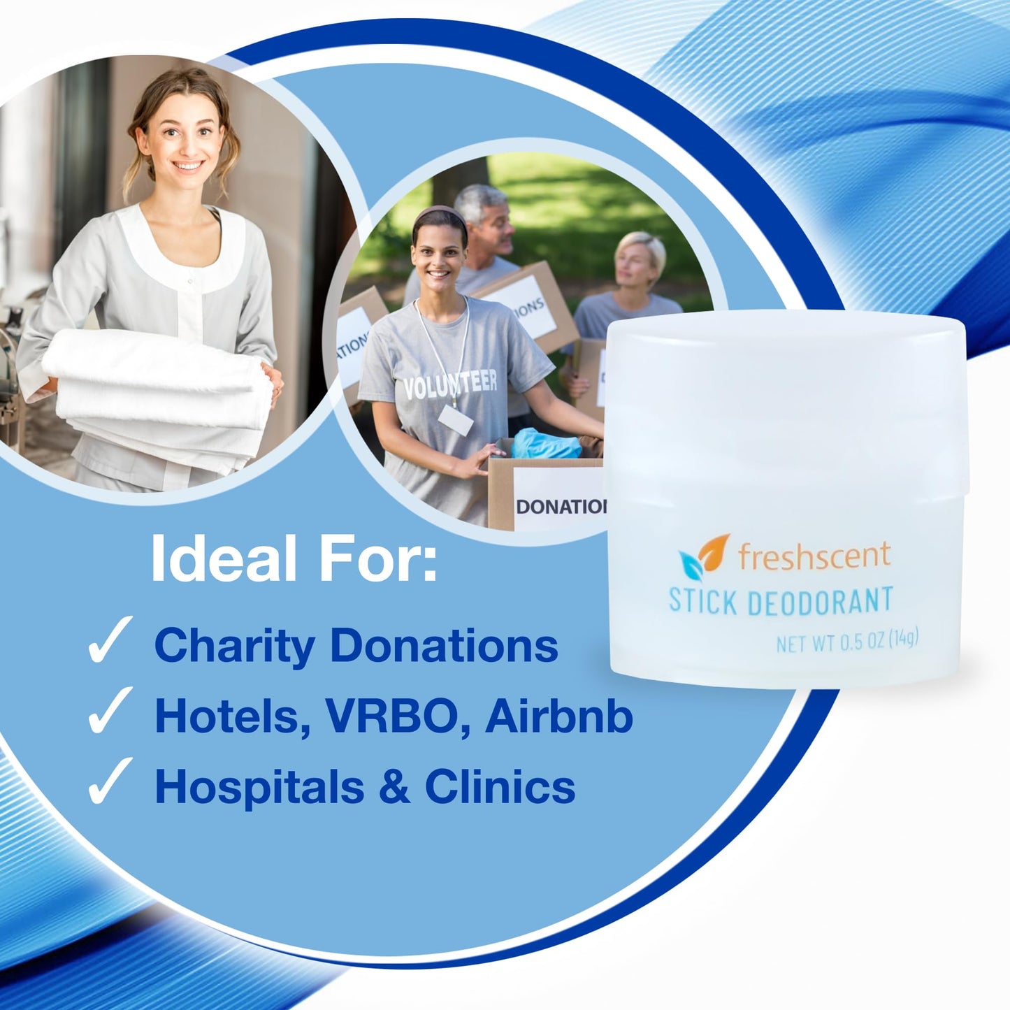 (144 Pack) Freshscent 0.5 oz. Stick Deodorant, Travel Size, Alcohol Free, light fragrance, bulk packed and perfect for donations.