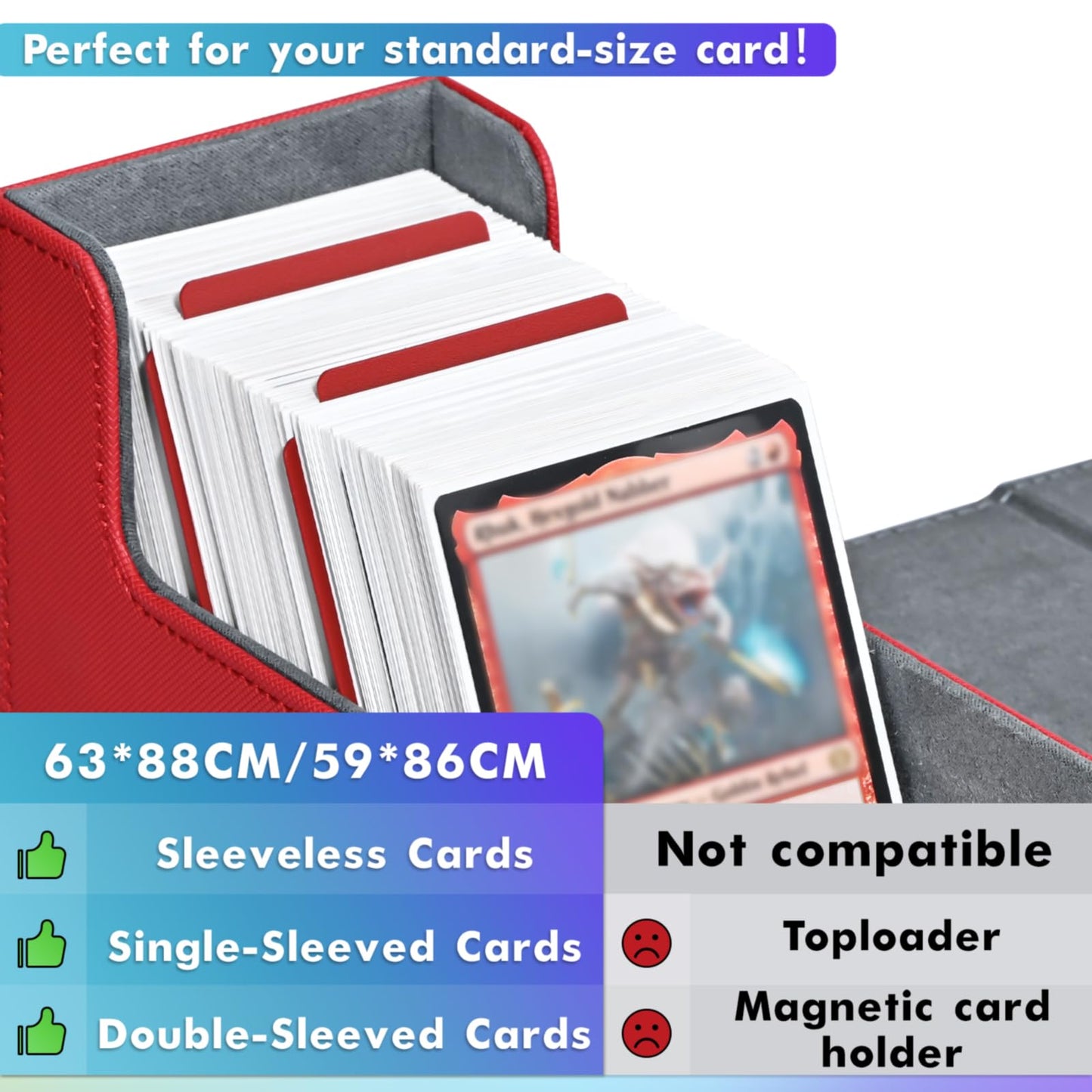 UAONO Card Storage Box for Trading Cards, 600+ PU Leather Commander Card Deck Case, Magnetic Closure Card Holder Fits for Magic Game Cards (Red)