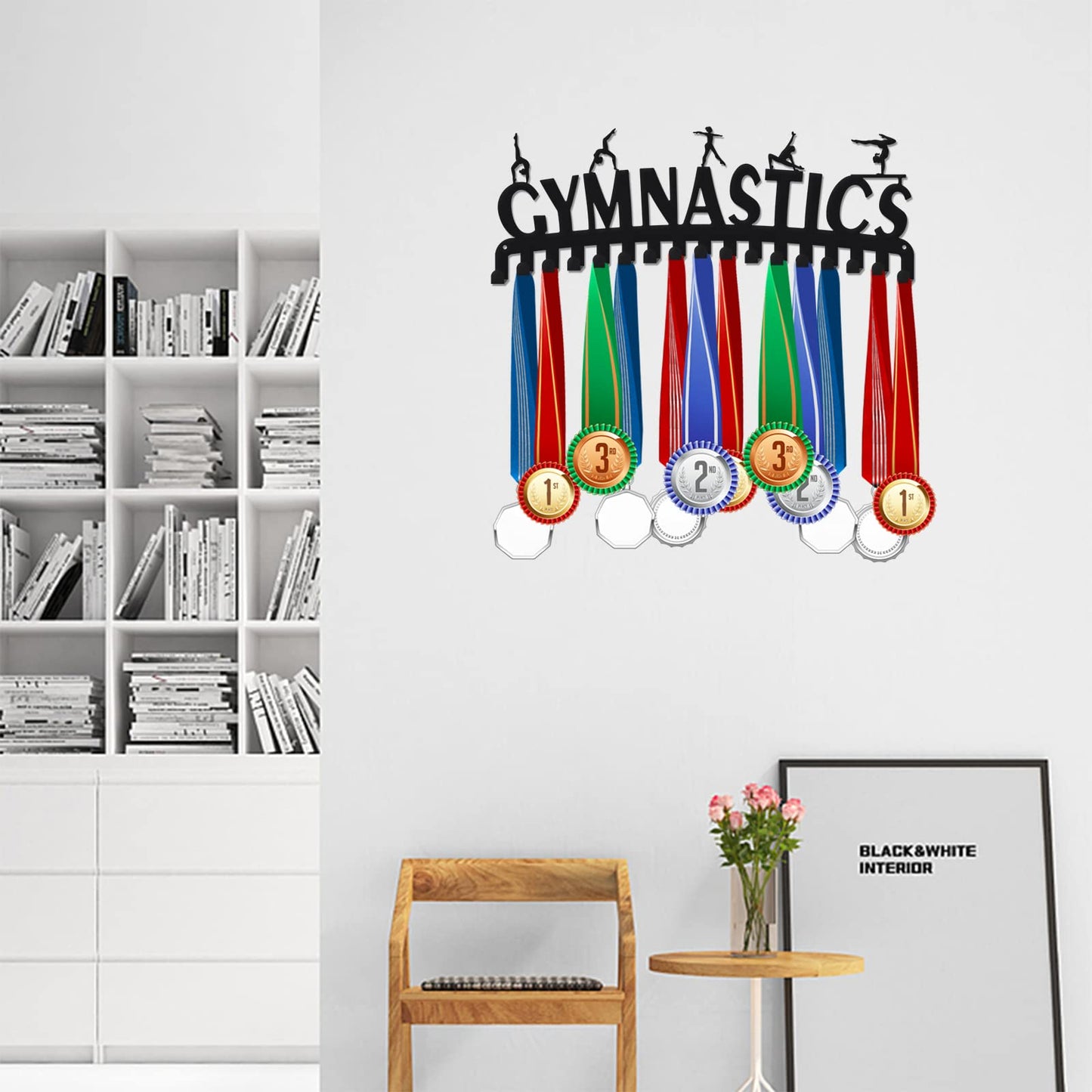SUPERDANT Gymnastics Medal Hook Sports Medal Holder Display Hanger Rack Metal Wall Mount with 17 Hooks for 60+ Hanging Medal Rack Display Competition Medal Holder Display Wall Hanging