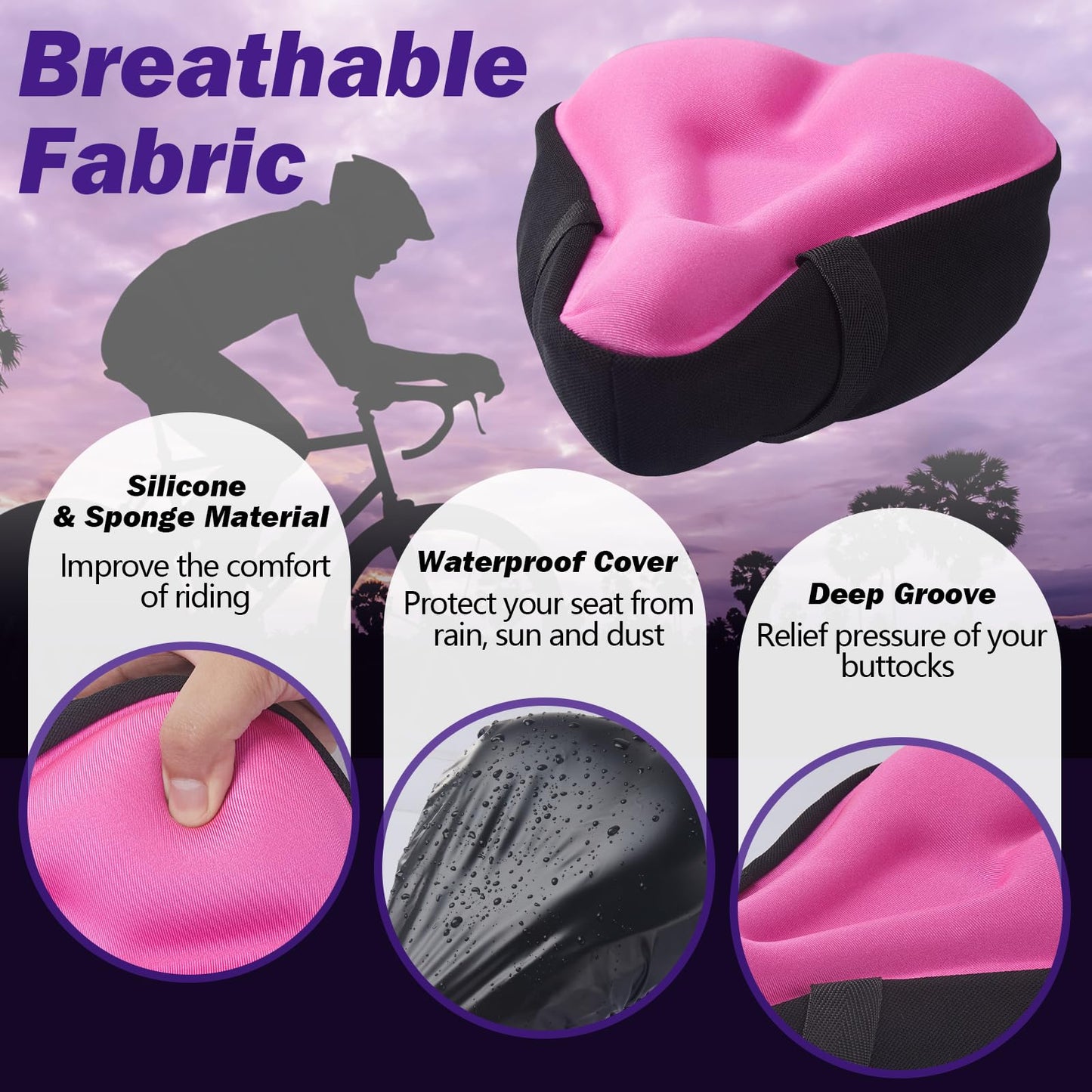 Zacro Bike Seat Cushion, Comfortable Gel Padded Bike Seat Cover, Adjustable Bicycle Cover for Men & Women, Compatible with Stationary Exercise, Mountain and Road Bicycle Seats