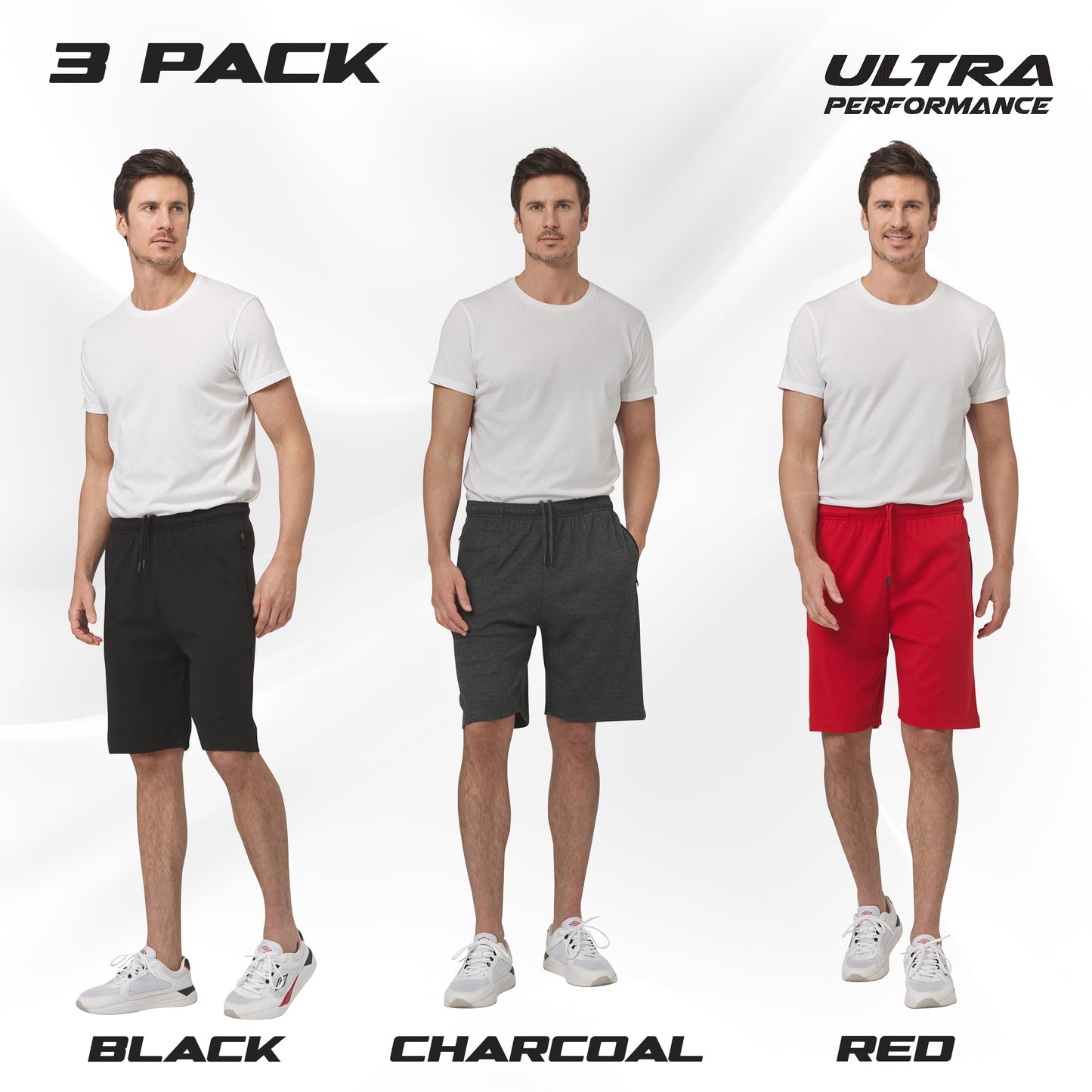 Ultra Performance 3 Pack Mens Shorts Casual Men's Athletic Short Workout Gym Shorts for Men with Zipper Pockets, Small - 5X