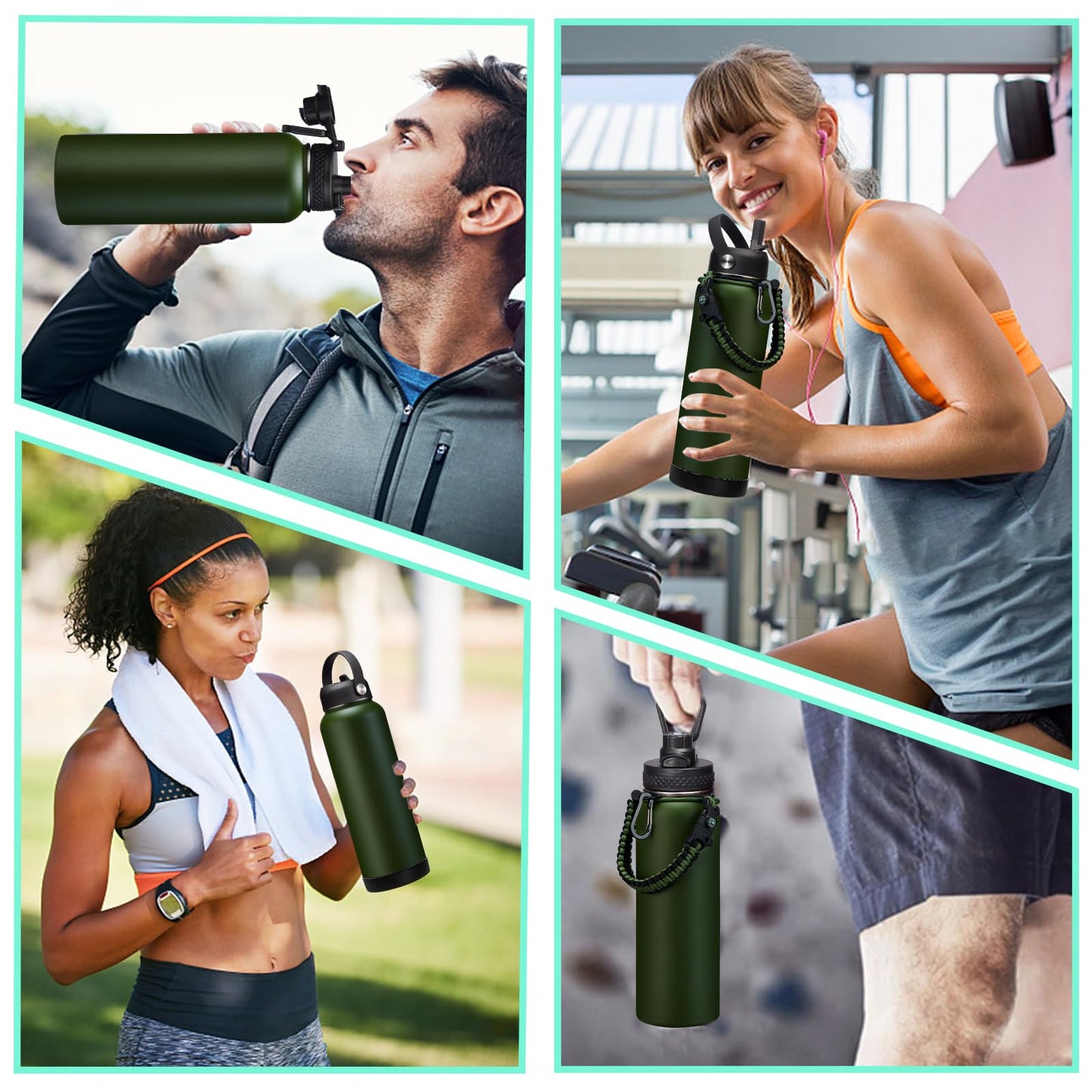 40OZ Water Bottle Stainless Steel - Cold-48H & Hot-24H Vacuum Insulated Water Bottle with Straw & Chug Lid, Strap Carrying Pouch, Paracord Handle & Flask Boot, Thermo Hydro Bottle for Hiking Cycling