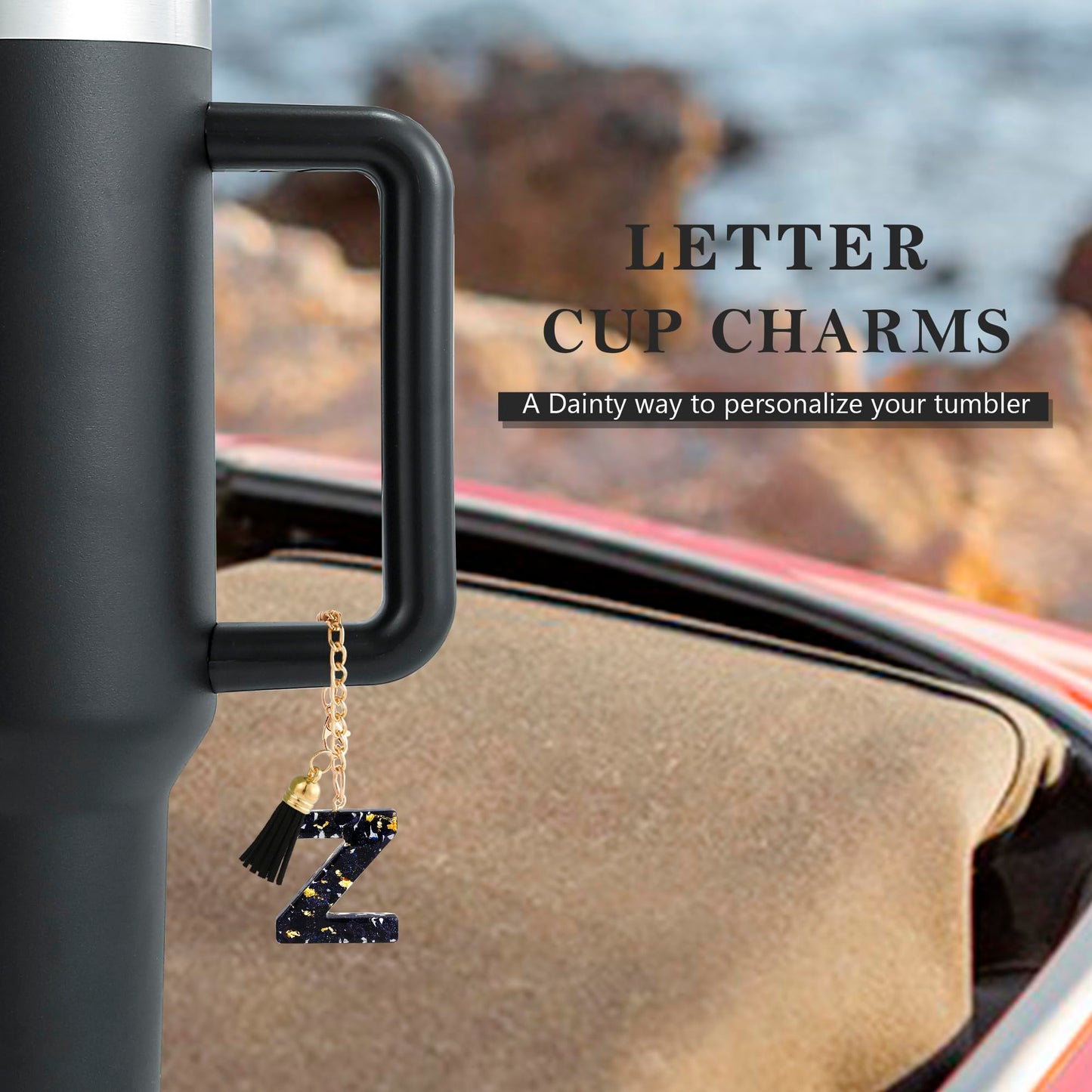 Letter Charm Accessories for Stanley Cup 1 PCS Cute Initial Keychain Handle Charm for Stanley Tumbler for Women Black Letter Z