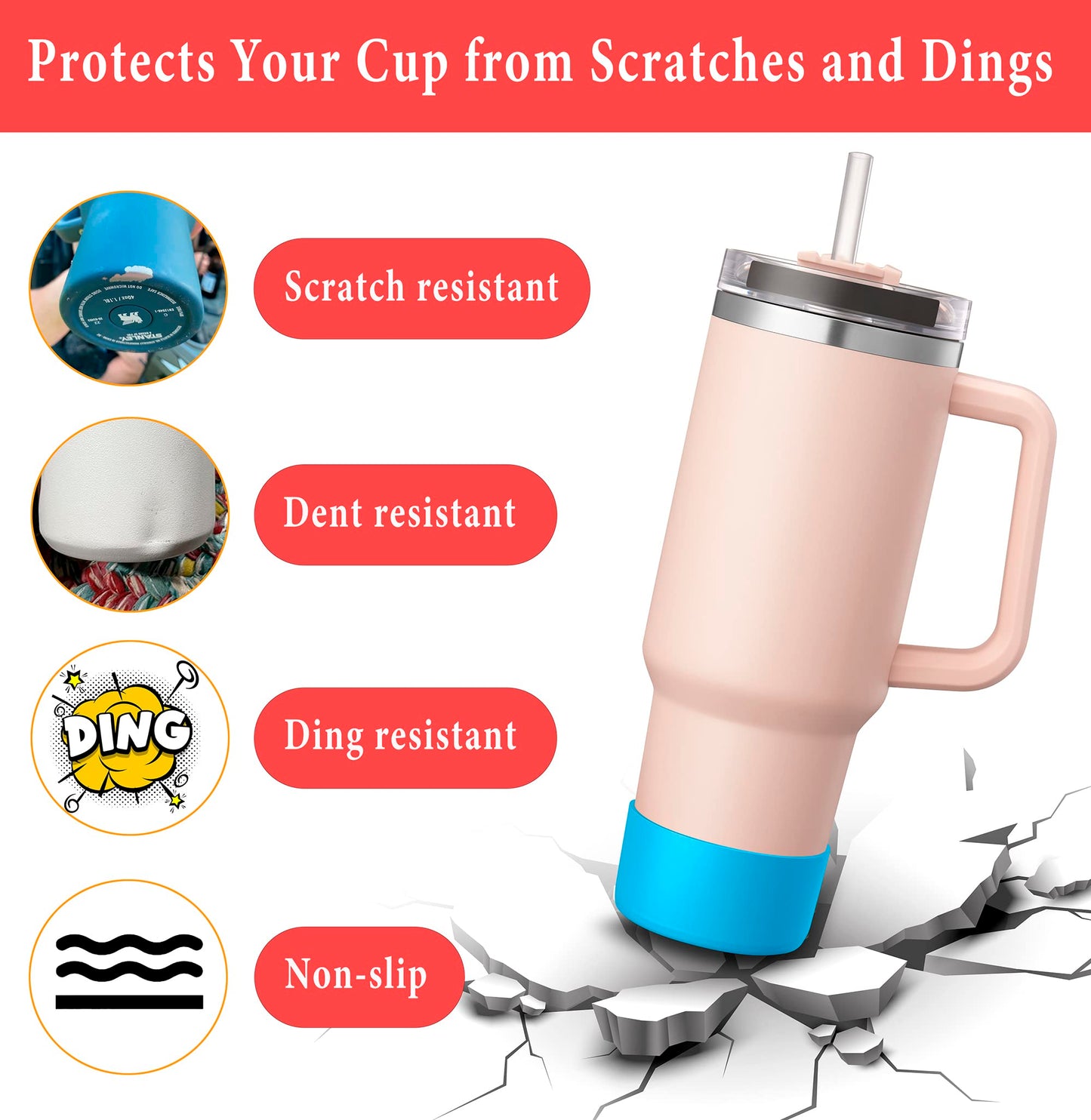KTKUDY 2Pcs Silicone Boot for Stanley Quencher Tumbler H2.0 30 oz 40 oz & IceFlow 20 oz 30 oz & intended for Hydro Flask Water Bottle 12-24 oz - Protective Cup Bottom Accessories Fits Stanley Cup