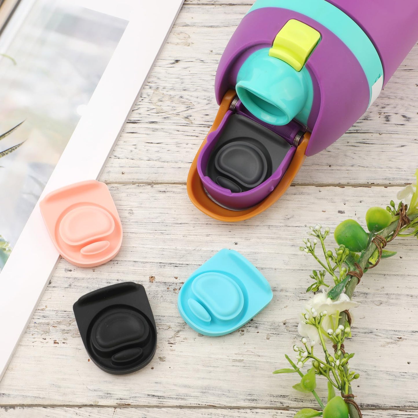 4pcs Replacement Stopper Compatible with Owala FreeSip 24oz 32oz, Water Bottle Top Lid Gasket for Owala 19/24/32/40oz Seal Bottle Cap Mouth Stopper Part Silicone Plug Accessories BPA-Free (4 Colors)