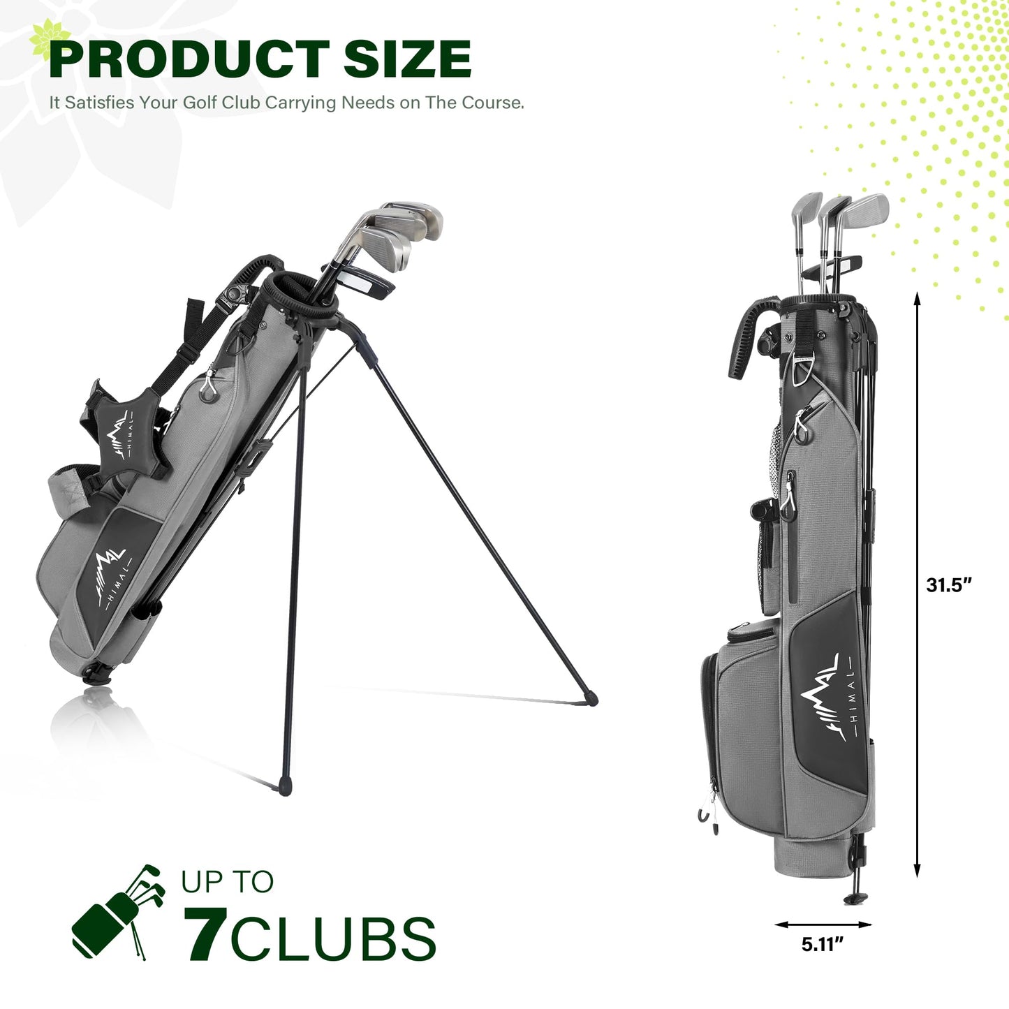 UNIHIMAL Golf Lightweight Stand Carry Bag PRO with Dual Shoulder Straps – Easy to Carry and Durable Pitch n Putt Golf Bag for The Driving Range, Par 3, and Executive Courses – 31.5 inches Tall (Grey)
