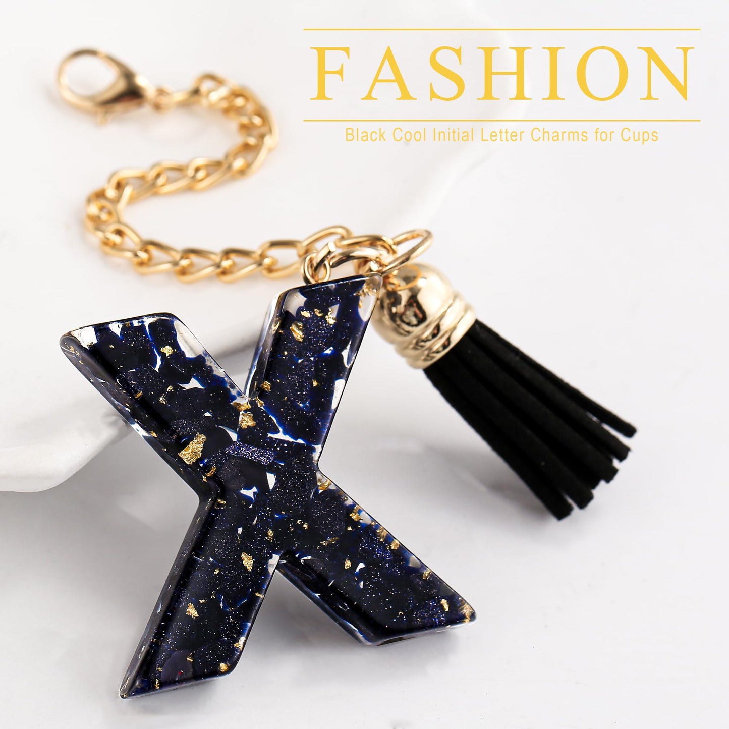 Letter Charm Accessories for Stanley Cup 1 PCS Cute Initial Keychain Handle Charm for Stanley Tumbler for Women Black Letter X