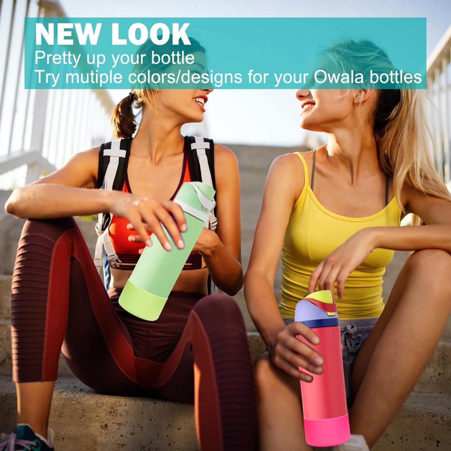 WK IEASON 2Pcs Silicone Water Bottle Boot for Owala 24oz, Protective Flask Bottom Cover Base for Owala FreeSip Twist and Flip Flask Bottles (Rosex2, 24OZ)