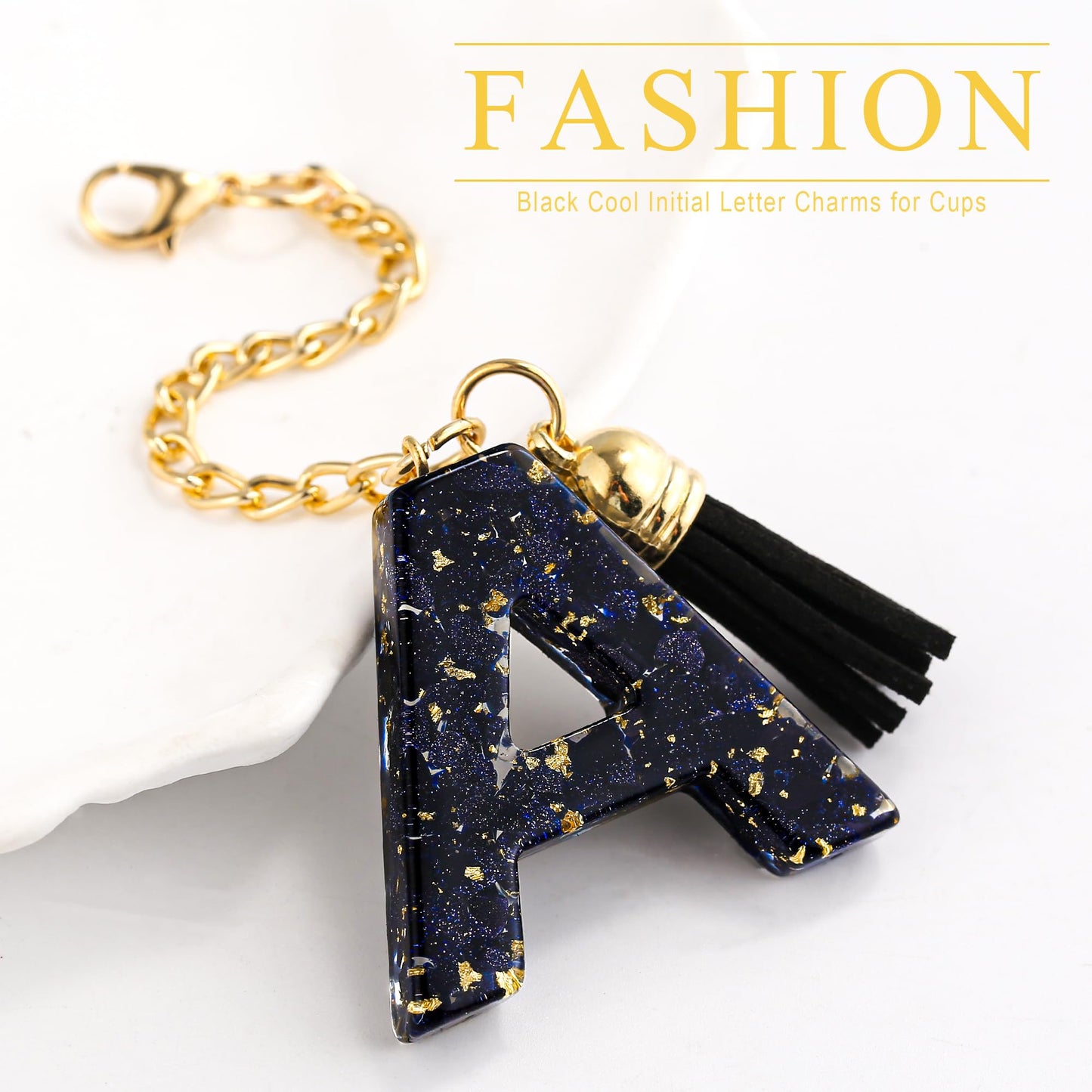 Letter Charm Accessories for Stanley Cup 1 PCS Cute Initial Keychain Handle Charm for Stanley Tumbler for Women Black Letter A