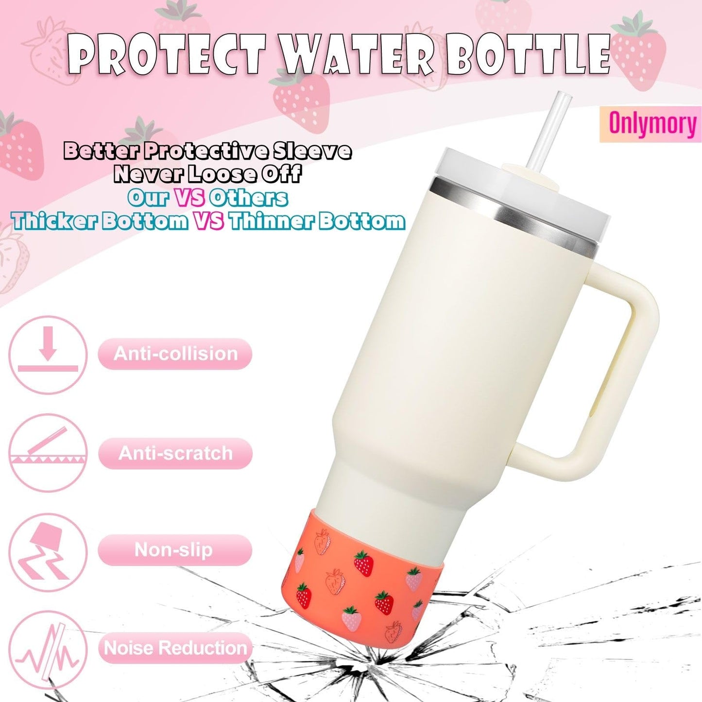 Onlymory Silicone Boots for Stanley Cup 40 30 20 OZ, Protective Bottom Boot for Stanley IceFlow 20OZ 30OZ, Sleeve Cover Protector for Hydroflask 12-24 oz Sports Water Bottle Stanley Cup Accessories