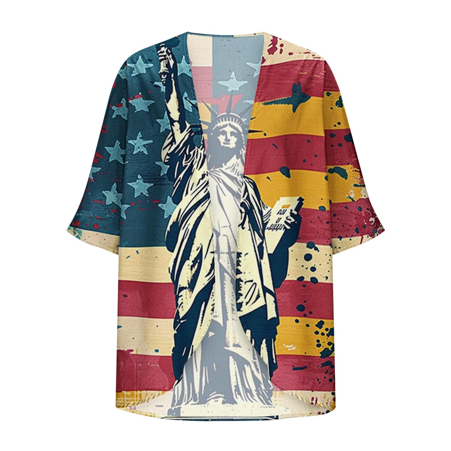 My Orders Sales Clearance Today Deals Prime Women American Flag Lightweight Chiffon Cardigan Short Sleeve Flowy 4th of July Cover Up Casual Open Front Blouse Top Multicolor,XL