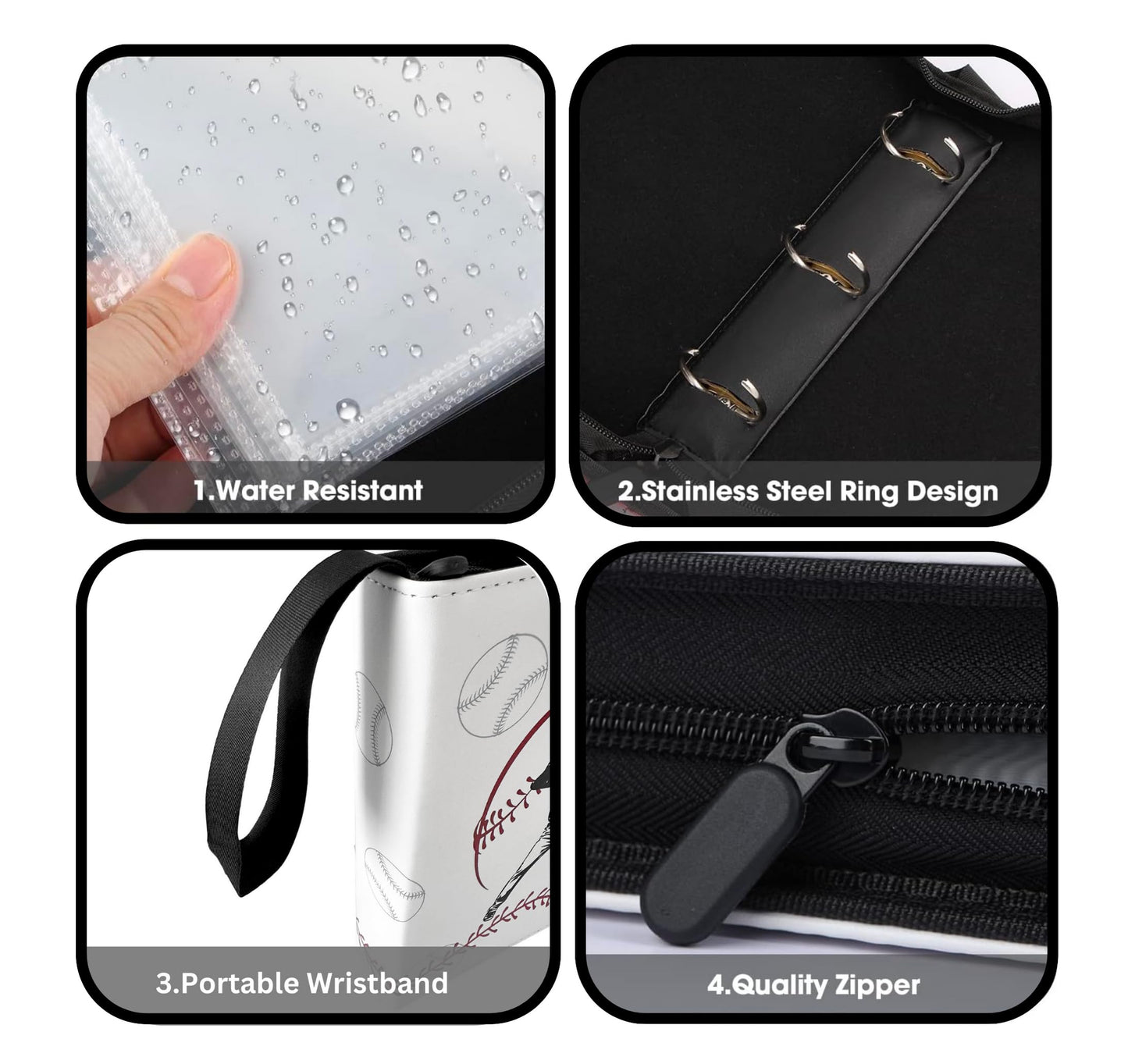 Baseball Card Binder 50 Sleeves 400 Card Holder. Sports Trading Cards Binder Album. 3 Ring Binder Card Holder. Compatible with Topps Cards. (White)