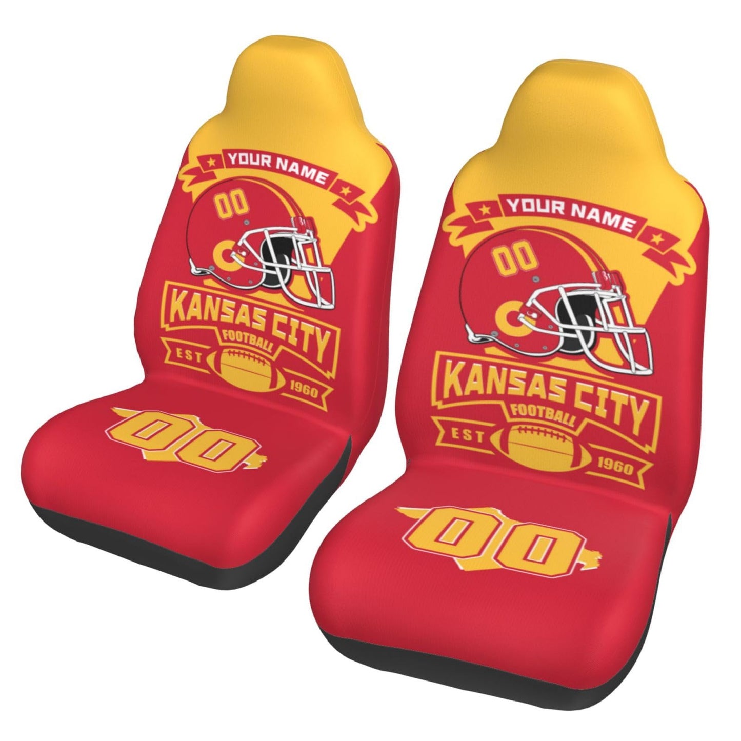 Custom Kansas City Car Seat Covers 1PC & 2PC, Personalized Car Interior Decor Seat Protector Cover Case,Add Name Number,Universal Size Fit Most Car, Truck, SUV, Van,Football Fan Gifts for Men Women