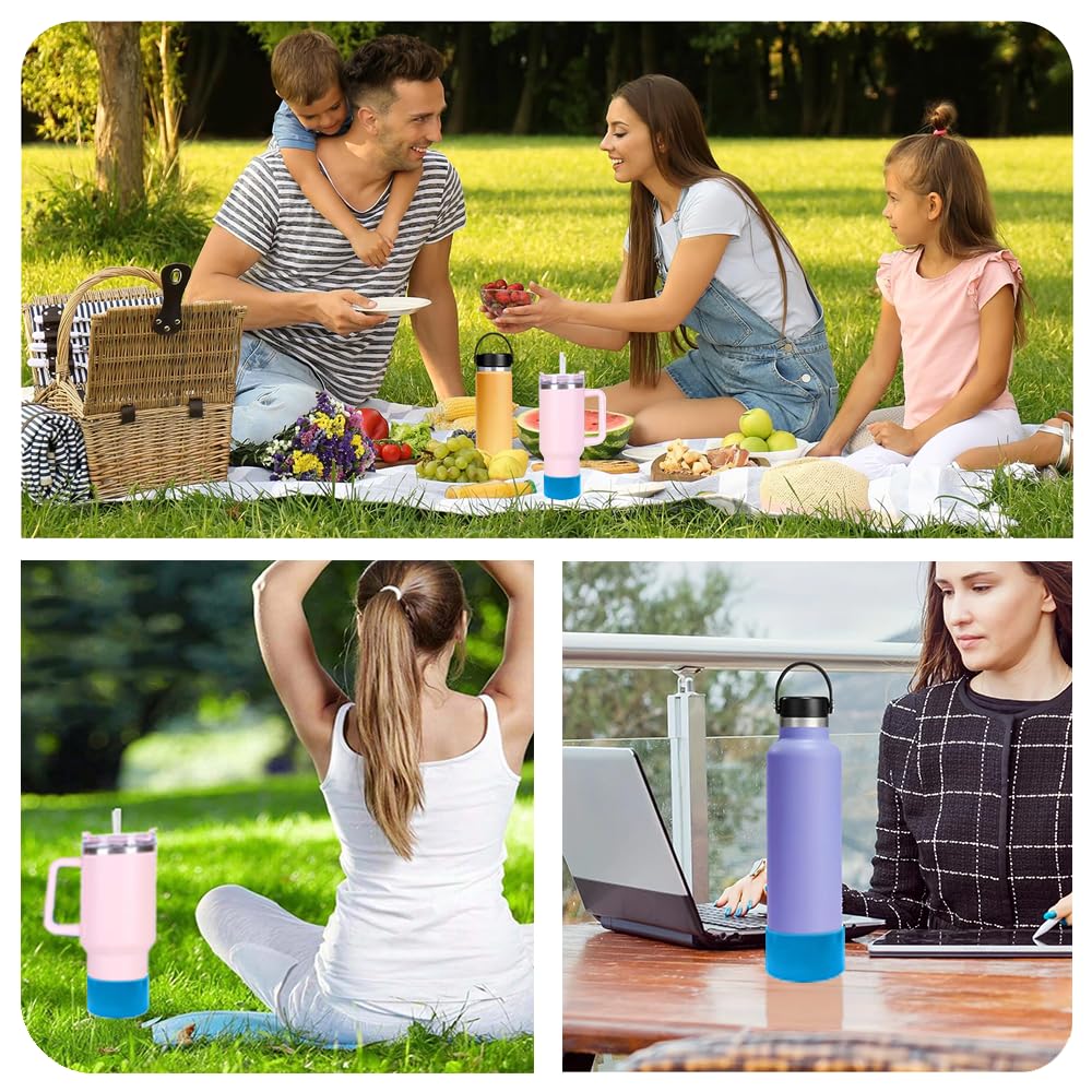 ZhaoHeFits New Neon Matte Luster Silicone Boot Sleeve for Stanley/Simple Modern 20-40oz for Owala-24oz and More Bottles with 2.8-3in Base Glitter Anti Slip Cover Protector (Neon Blue)