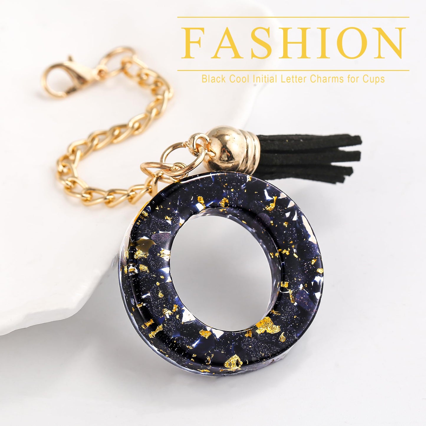 Letter Charm Accessories for Stanley Cup 1 PCS Cute Initial Keychain Handle Charm for Stanley Tumbler for Women Black Letter O