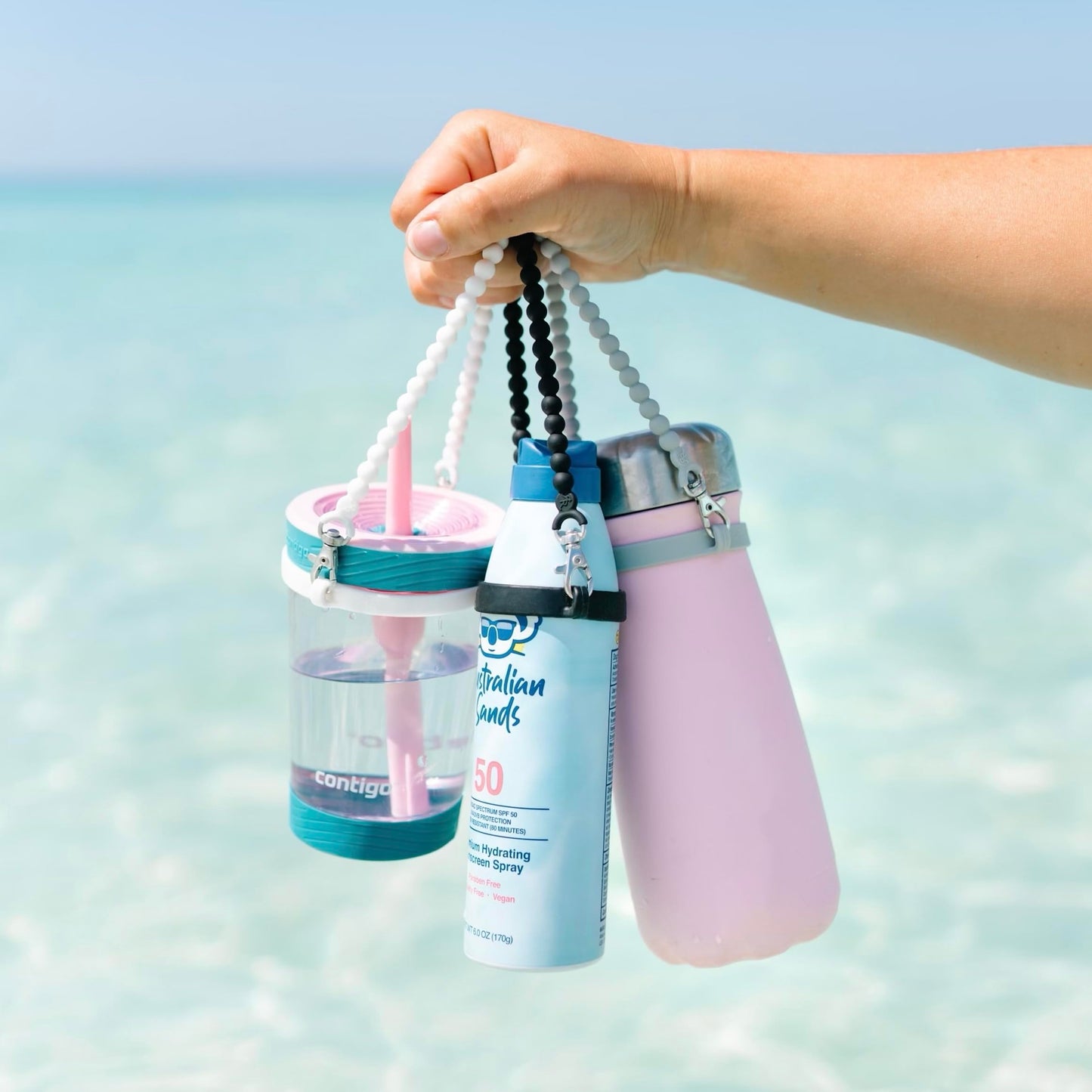 Ryan & Rose Water Bottle Handle - Water Bottle Sling, Carrier, Holder with strap - Soft Durable Silicone - Fits Most 8-40oz Bottles - Compatible Stanley Cup Accessories (Slate)