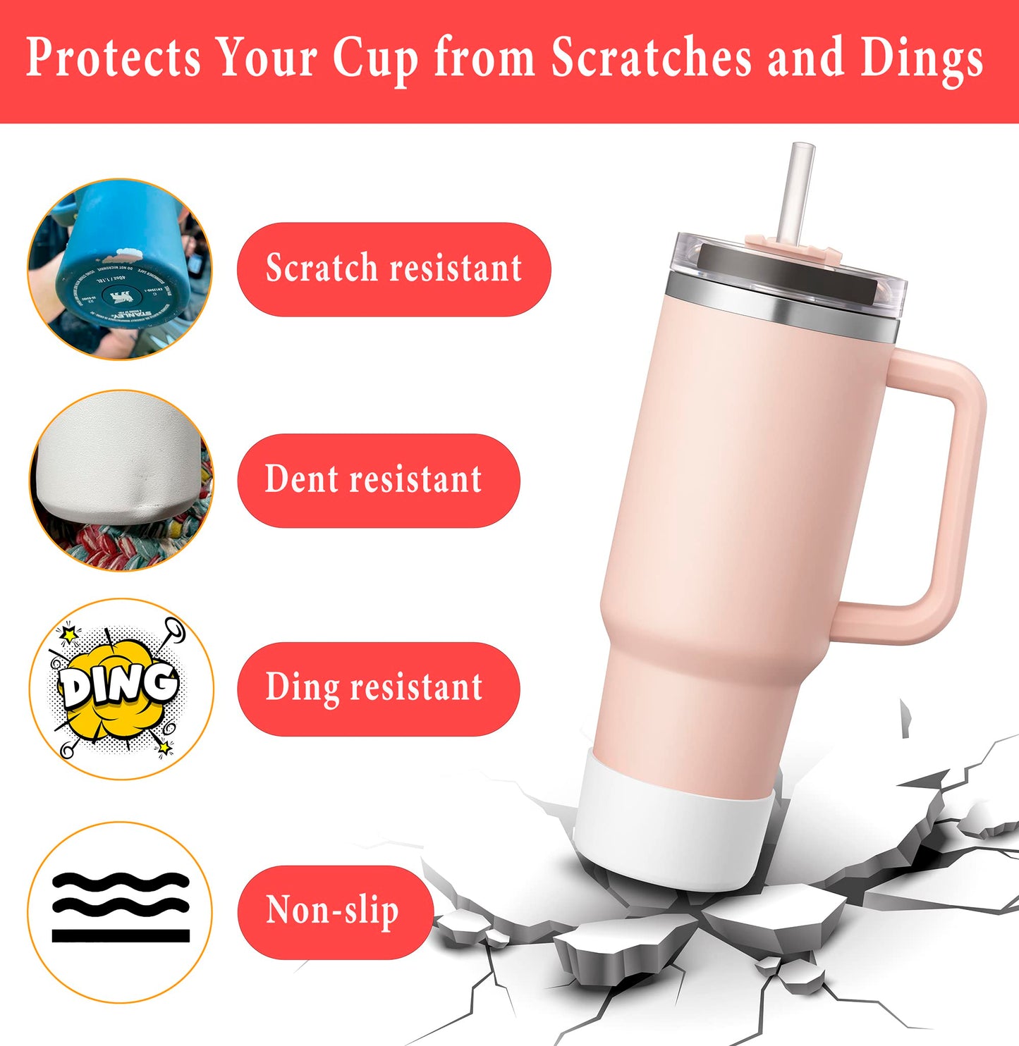 KTKUDY 2Pcs Silicone Boot for Stanley Quencher Tumbler H2.0 30 oz 40 oz & IceFlow 20 oz 30 oz & intended for Hydro Flask Water Bottle 12-24 oz - Protective Cup Bottom Accessories Fits Stanley Cup