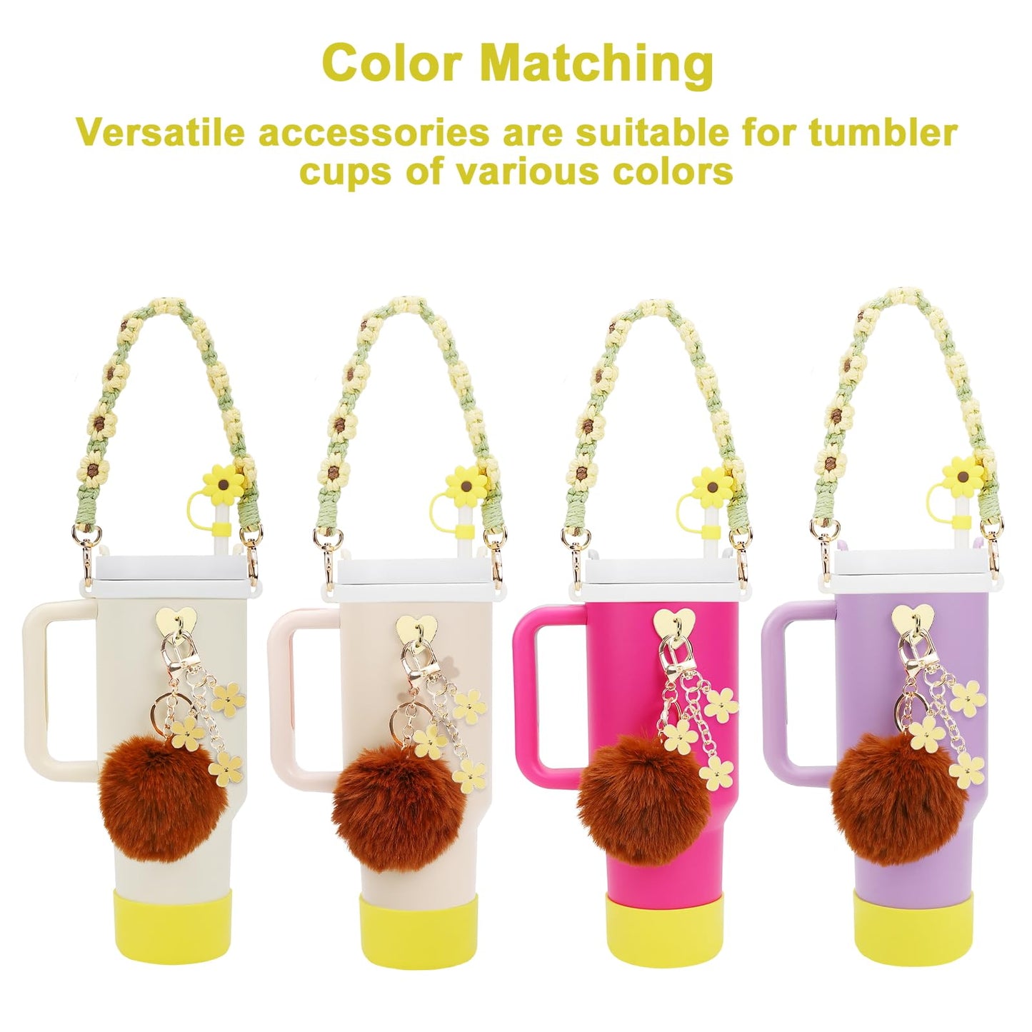 Stanley Cup Accessories Set Including 1 Pcs Water Bottle Handle Strap, 1 Pcs Siliocne Stanley Cup Boot, 1 Pcs Siliocne Straw Cover, 2 Pcs Stanley Charms for Stanley Cup 40oz & 30oz Tumbler