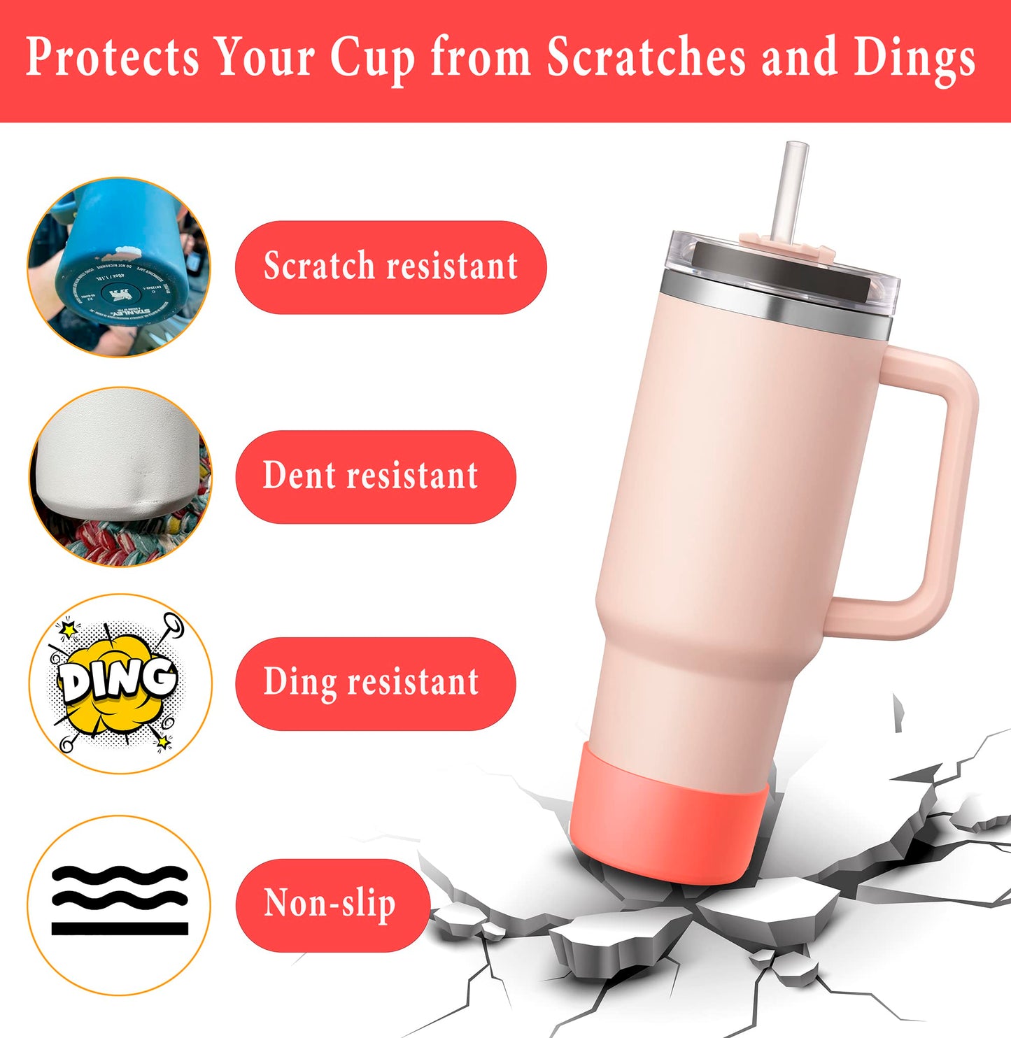 KTKUDY 2Pcs Silicone Boot for Stanley Quencher Tumbler H2.0 30 oz 40 oz & IceFlow 20 oz 30 oz & Intended for Hydro Flask Water Bottle 12-24 oz - Protective Cup Bottom Accessories Fits Stanley Cup
