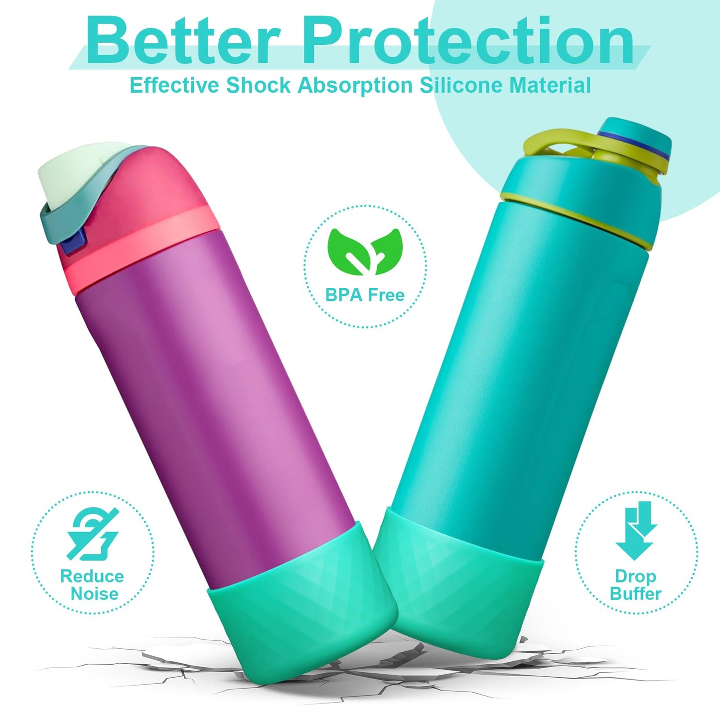 Alwenid 2PCS Silicone Water Bottle Boot for Owala 24 Oz, Anti-Slip Protective Sleeve Bottom Bumper Protector for FreeSip, Twist, and Flip Stainless Steel Water Bottles (Cyan)