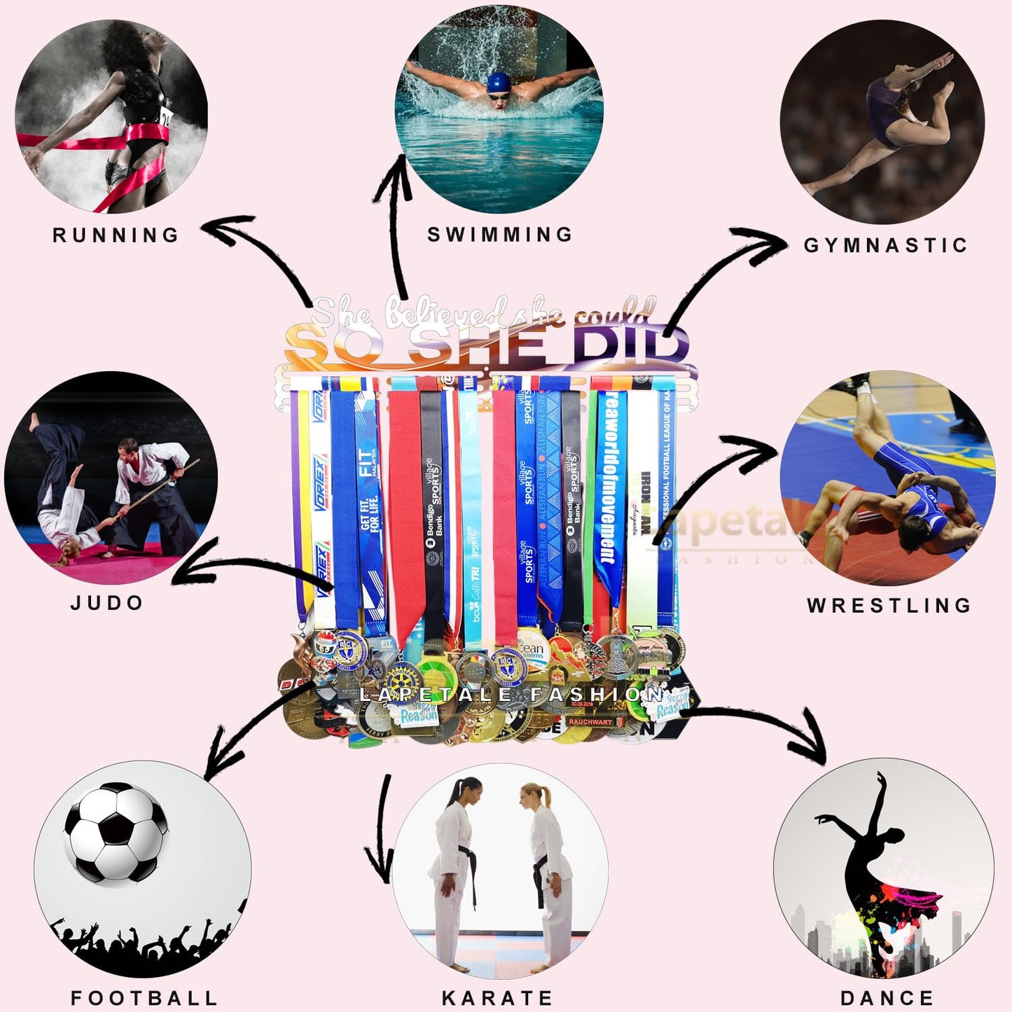 Lapetale Fashion Medal Hanger Holder Display Wall Rack Frame Shelf in 16" long-Medal Hanger Awards Ribbon Cheer,gymnastics,soccer,softball
