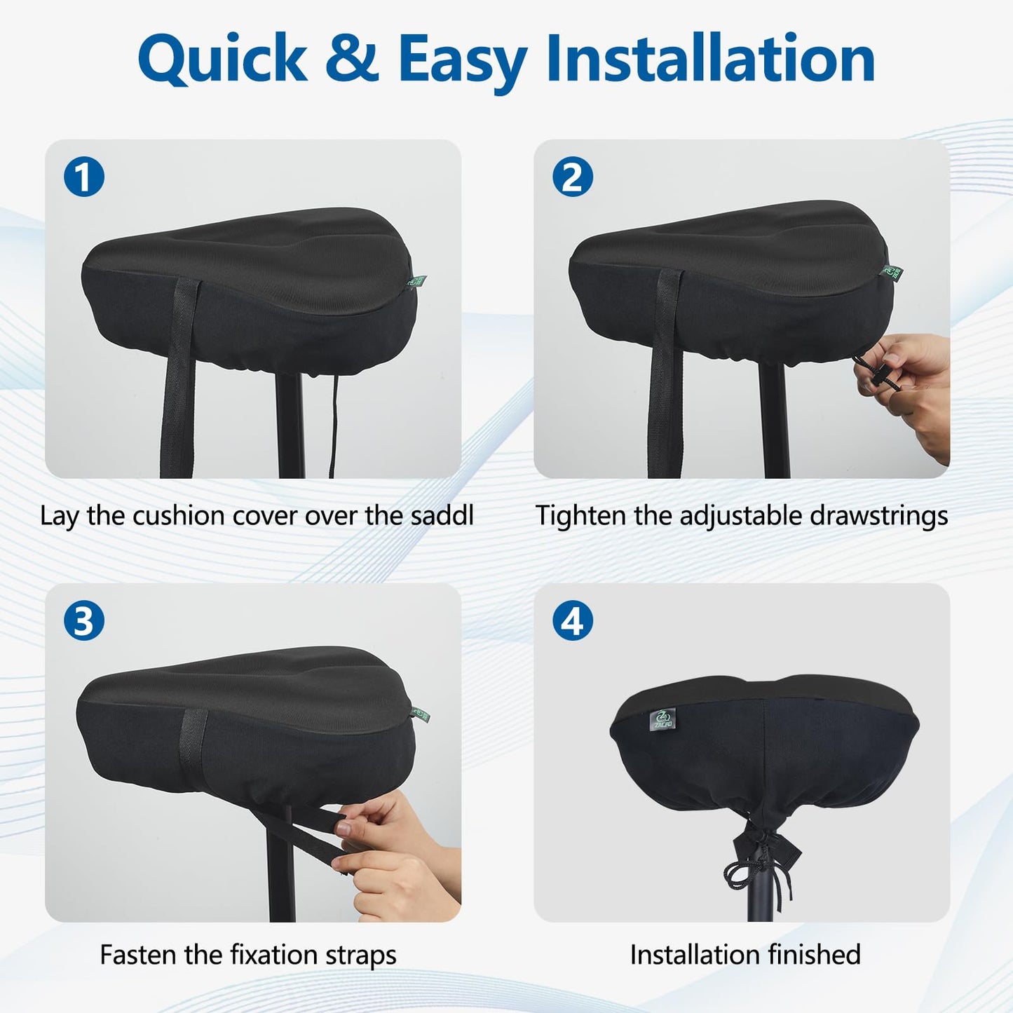 Zacro Bike Seat Cushion - Padded Gel Bike Seat Cover, Compatible with Peloton, Adjustable for Men & Womens Comfort on Stationary Exercise, Mountain and Road Bicycle Seats