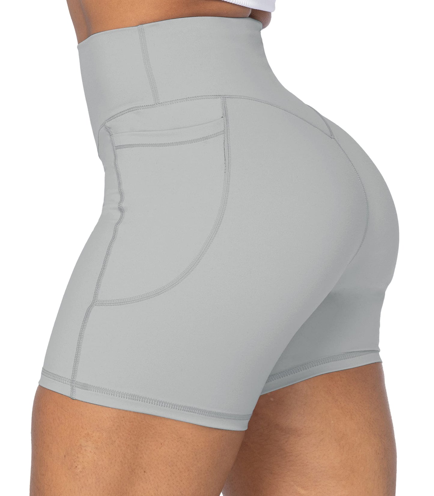 Sunzel No Front Seam Biker Shorts for Women with Pockets, Yoga Workout Gym Bike Shorts with Tummy Control 5" Grey X-Small