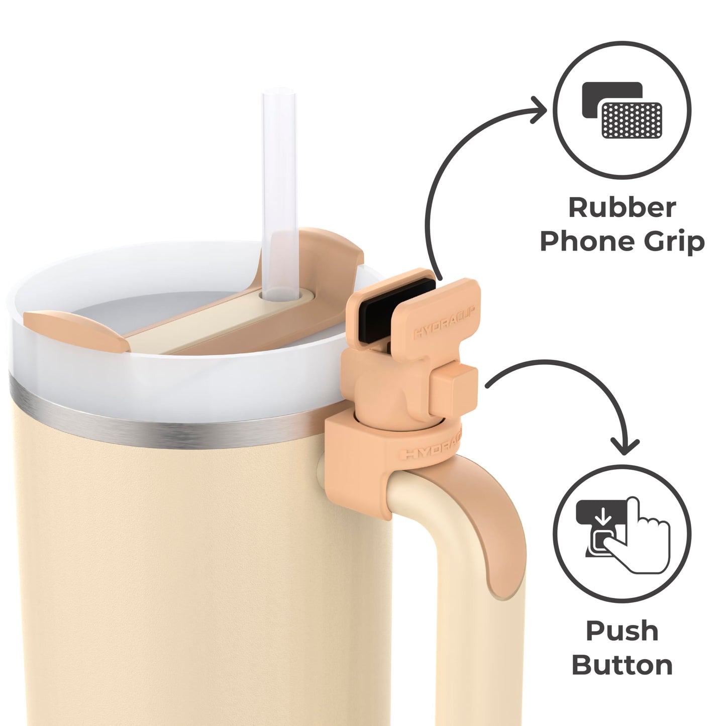 HydraClip Phone Attachment - Watch, Carry, Record, & Stay Organized, Use as Phone Stand or Tripod, Hands Free Detachable, Stanley Cup Accessories, Spring Loaded Secure Grip (Desert Sandstone)