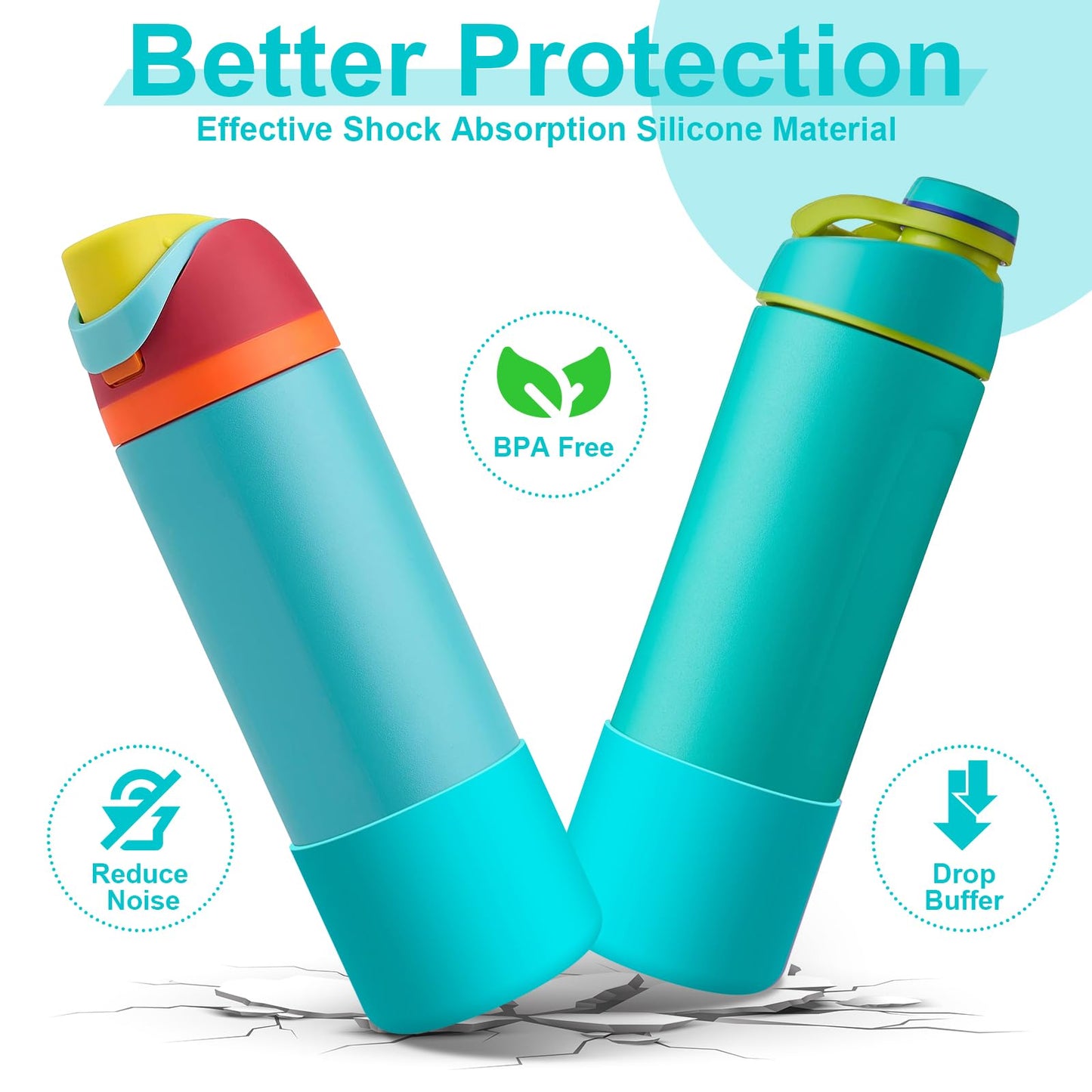 2PCS Silicone Water Bottle Boot for Owala 24 Oz, Alwenid Anti-Slip Protective Sleeve Bottom Bumper Protector for FreeSip, Twist, and Flip Stainless Steel Water Bottles (Blue)