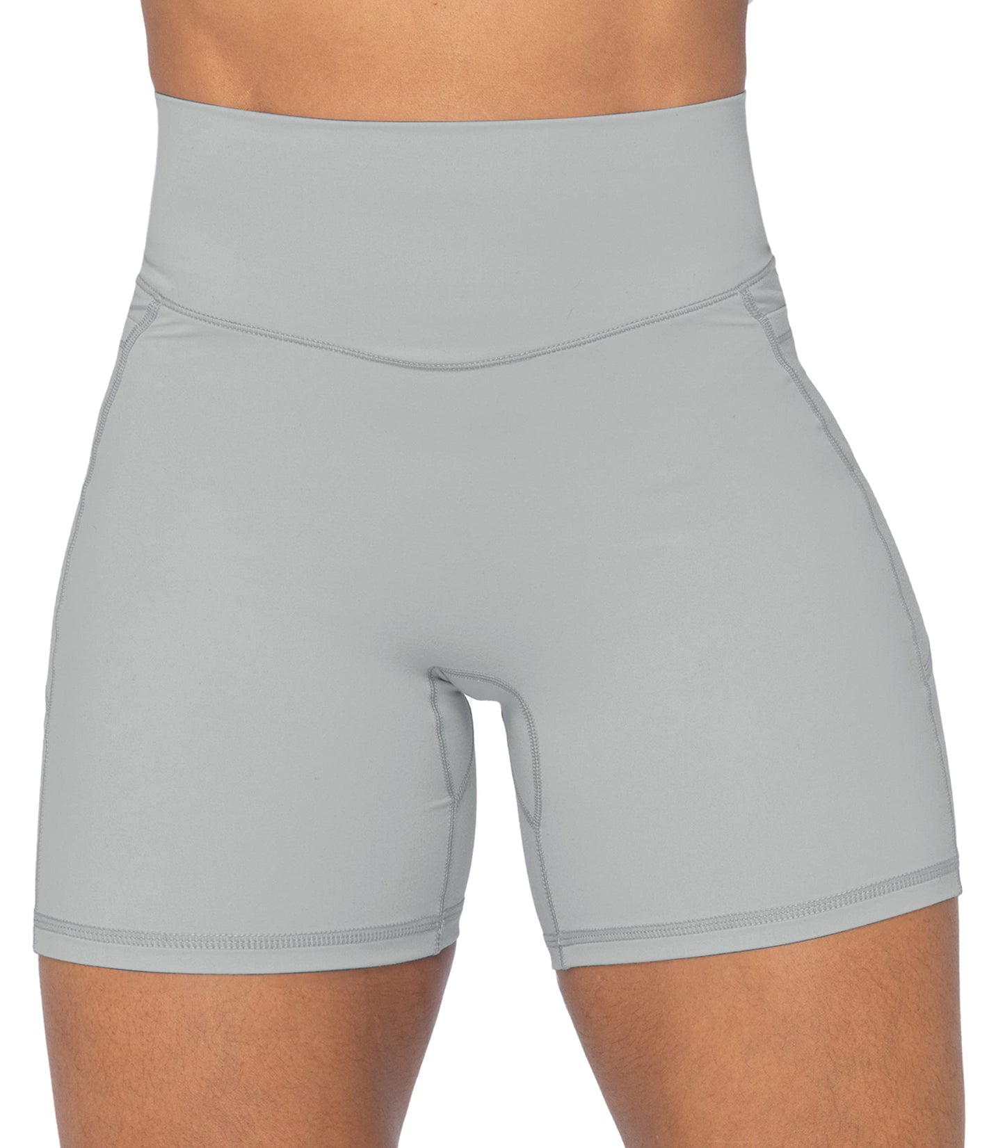 Sunzel No Front Seam Biker Shorts for Women with Pockets, Yoga Workout Gym Bike Shorts with Tummy Control 5" Grey X-Small
