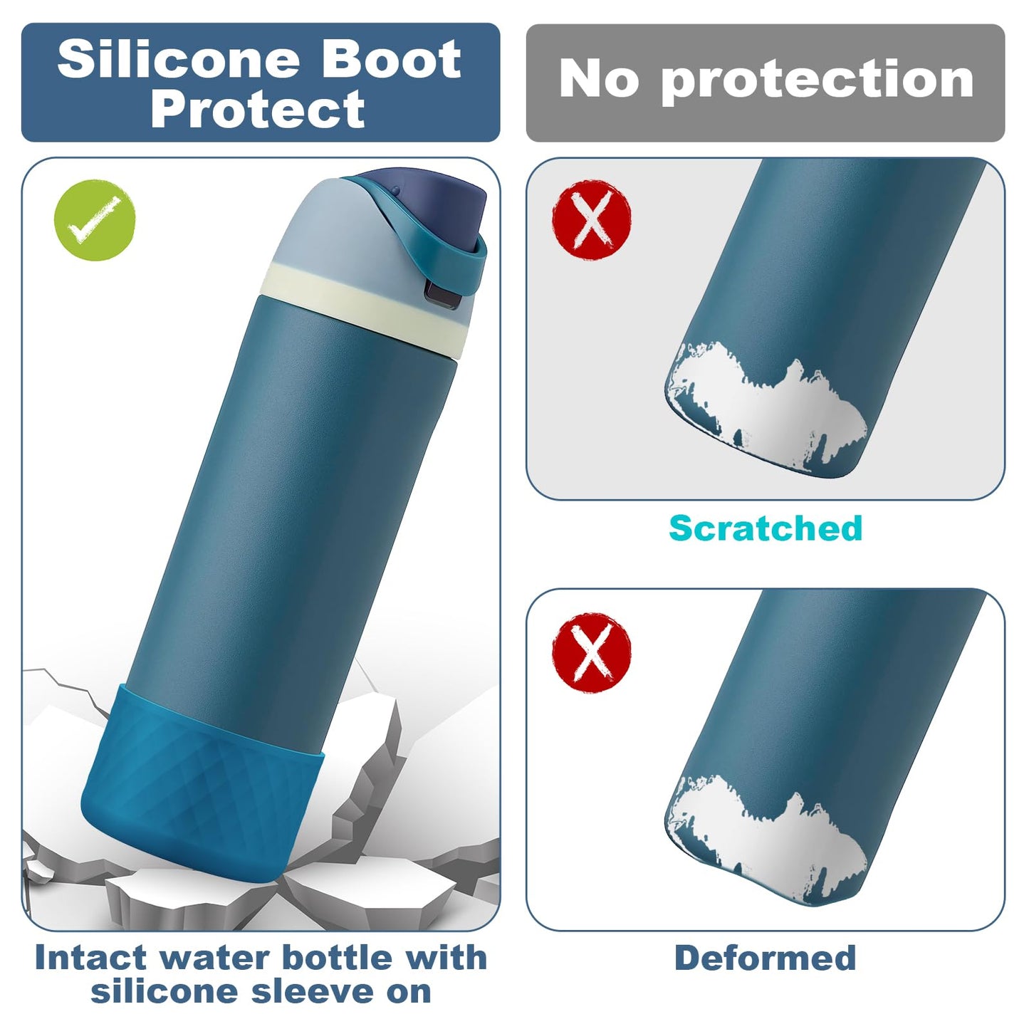 Alwenid 2PCS Silicone Water Bottle Boot for Owala 24 Oz, Anti-Slip Protective Sleeve Bottom Bumper Protector for FreeSip, Twist, and Flip Stainless Steel Water Bottles (Dark Blue)