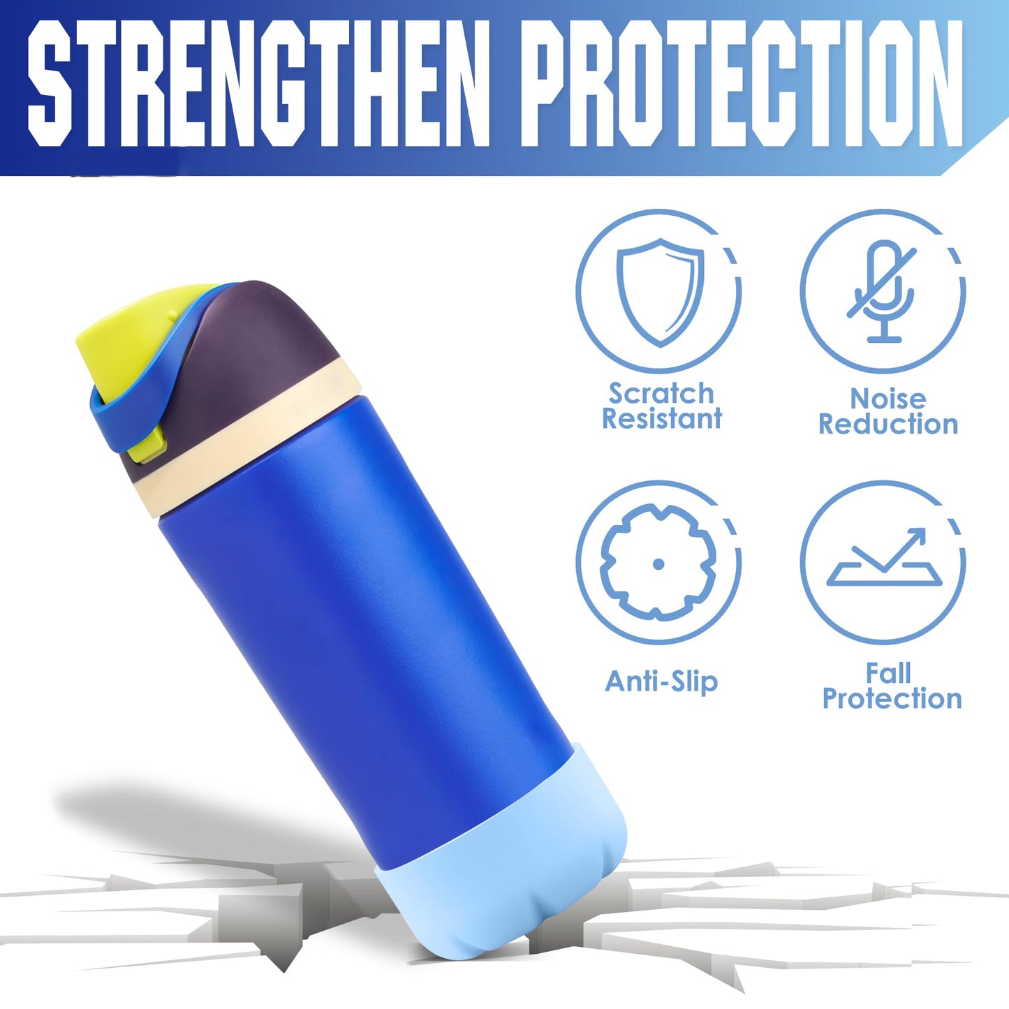 VIKIZUES Silicone Boot Compatible with Owala Kids Water Bottle 14/16 oz & S'well 17oz Water Bottle and More 12/17 oz Stainless Steel Water Bottles, Anti-Slip Bottom Protector Sleeve (Light Blue)
